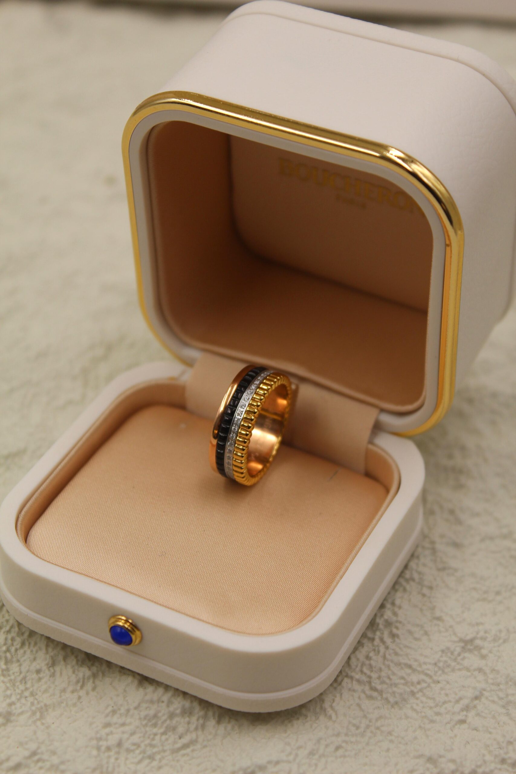 Boucheron Quatre Classic Multi-Textured Diamond and Brown PVD Ring in 18K Gold