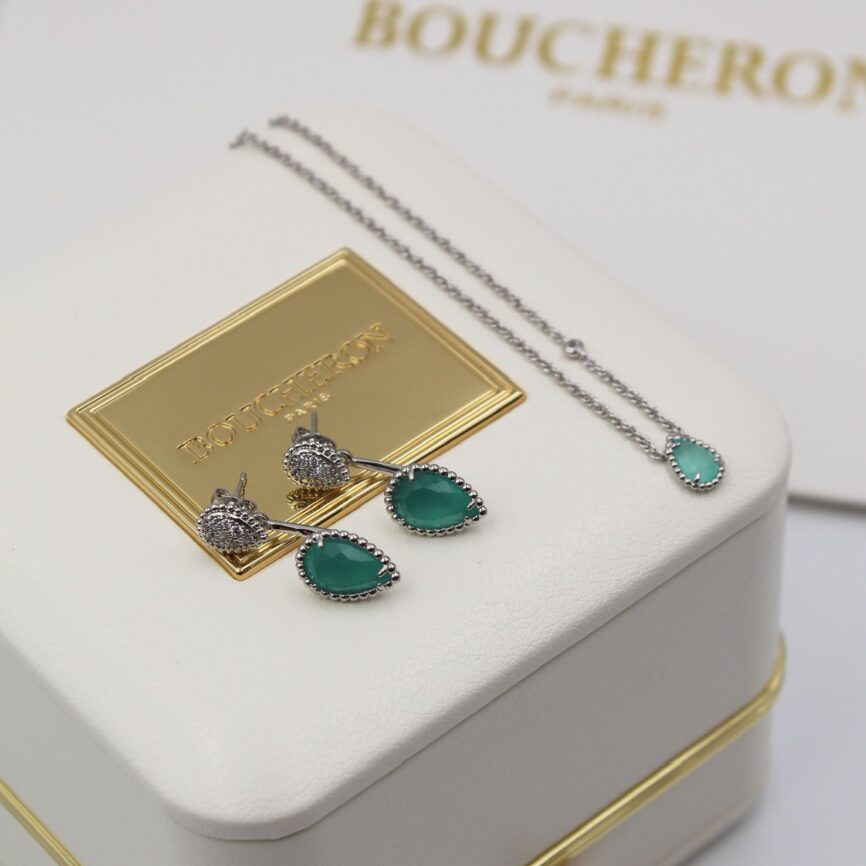 Boucheron Serpent Bohème Malachite and Diamond Pendant and Earring Suite