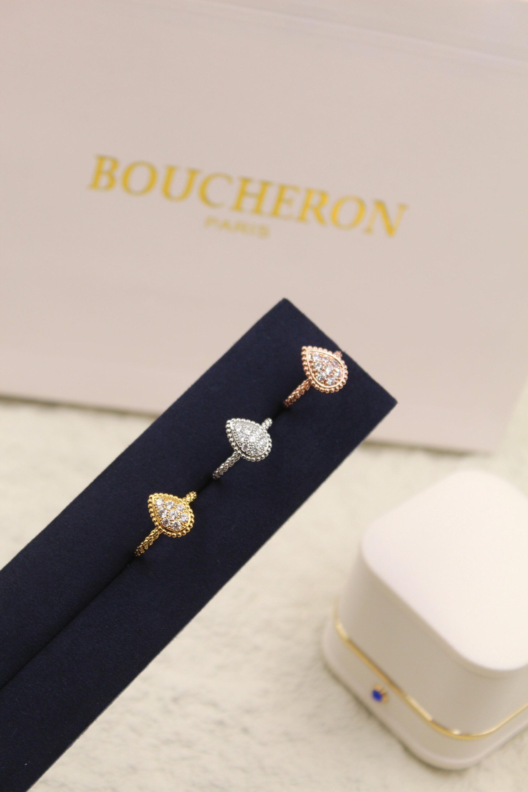 Boucheron Serpent Bohème Pavé Diamond Tricolor Rings in 18K Gold