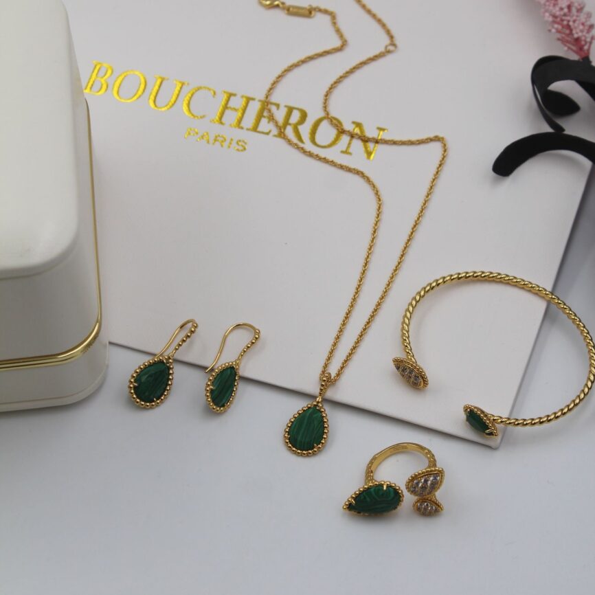 Boucheron Serpent Bohème Malachite and Diamond High Jewelry Set in 18K Yellow Gold