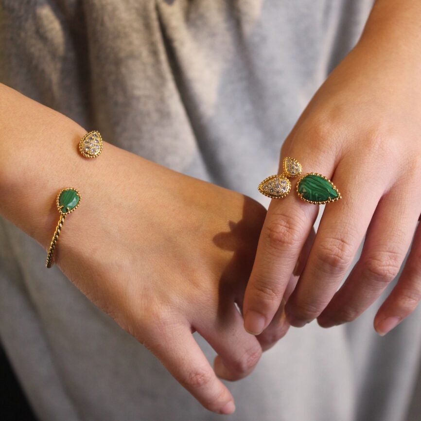 Serpent Boheme Malachite and Diamond High Jewelry Set in 18K Yellow Gold