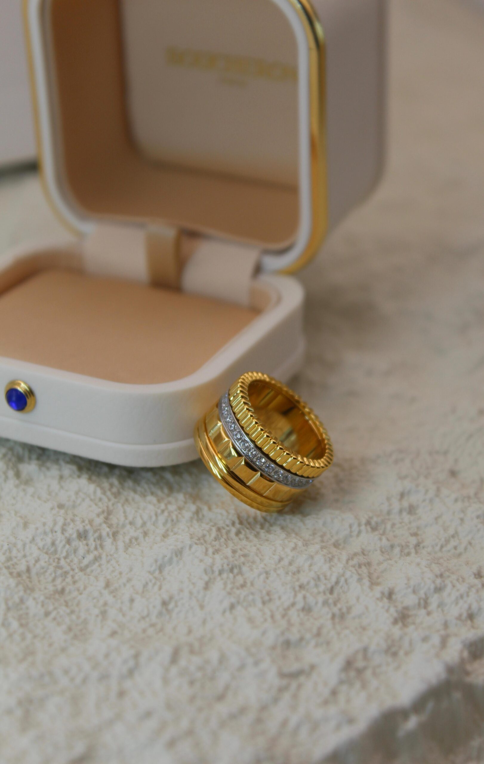 Boucheron Quatre Classic Multitexture Diamond Band Ring in 18K Yellow, White, and Rose Gold