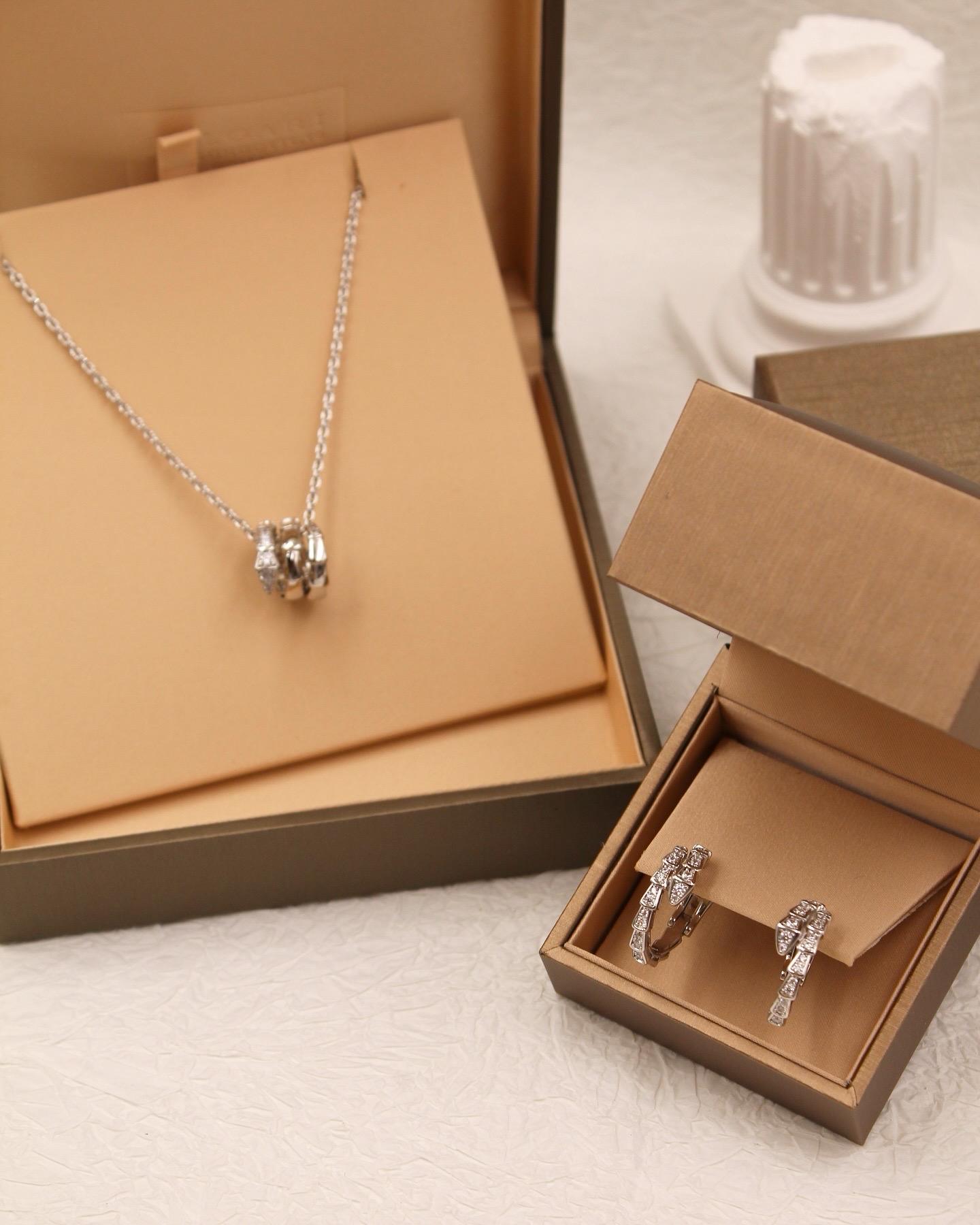 Bvlgari B.Zero1 White Gold Diamond Pendant & Serpenti Hoop Set