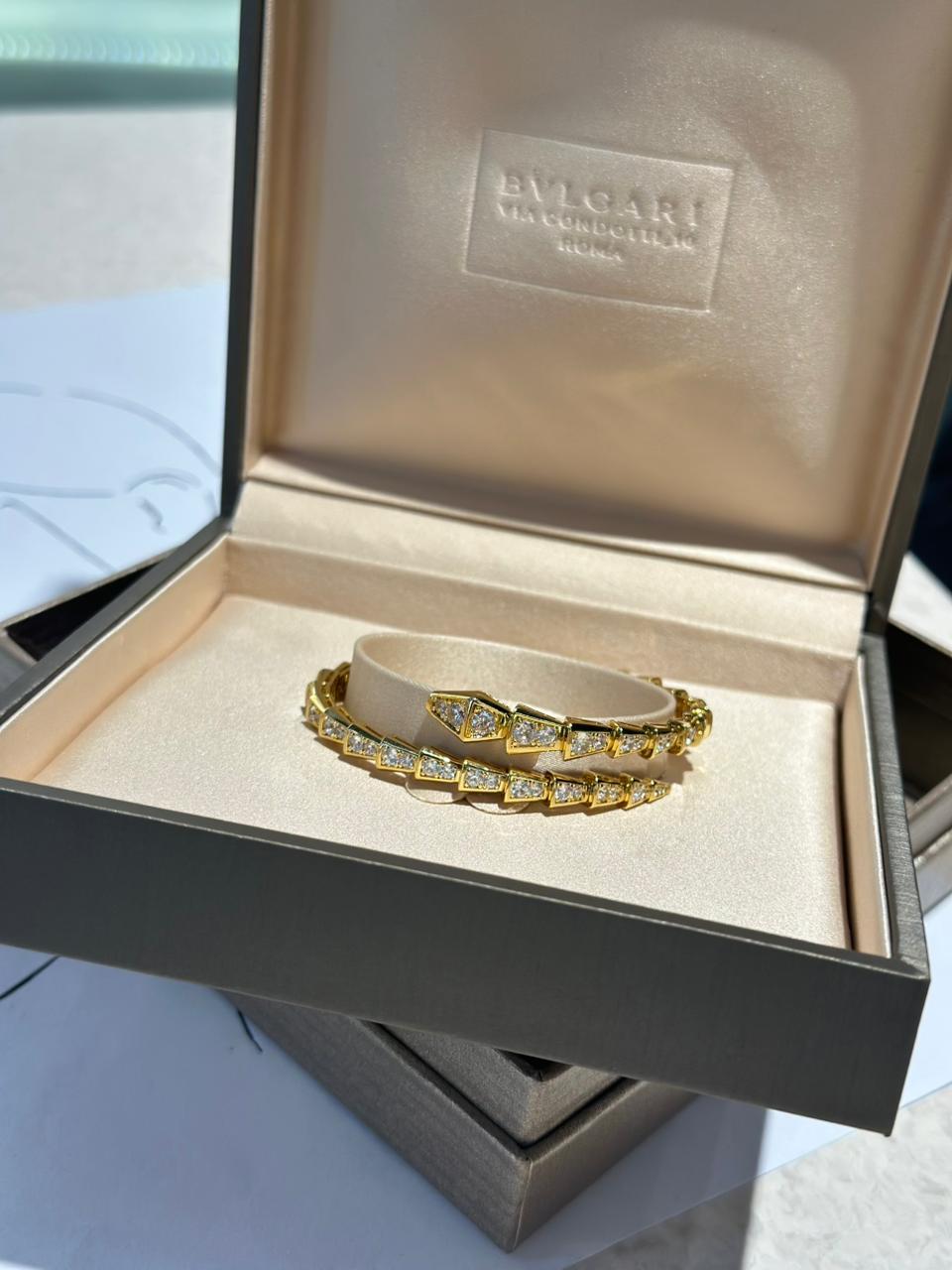 Bvlgari Serpenti Tubogas 18K Yellow Gold and Diamond Double-Tour Bracelet