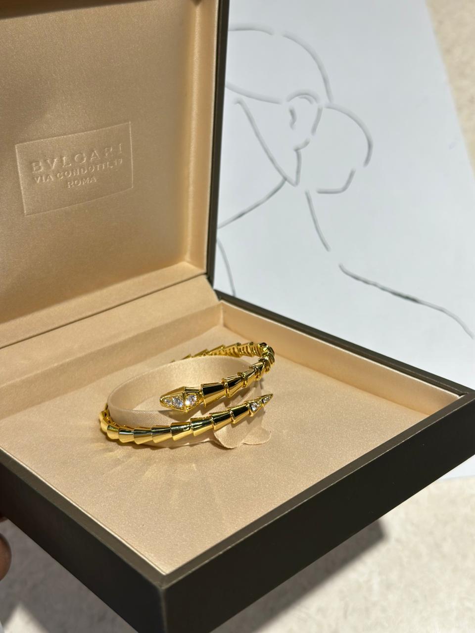 Bvlgari Serpenti Tubogas 18K Yellow Gold Diamond-Accented Coiled Bracelet