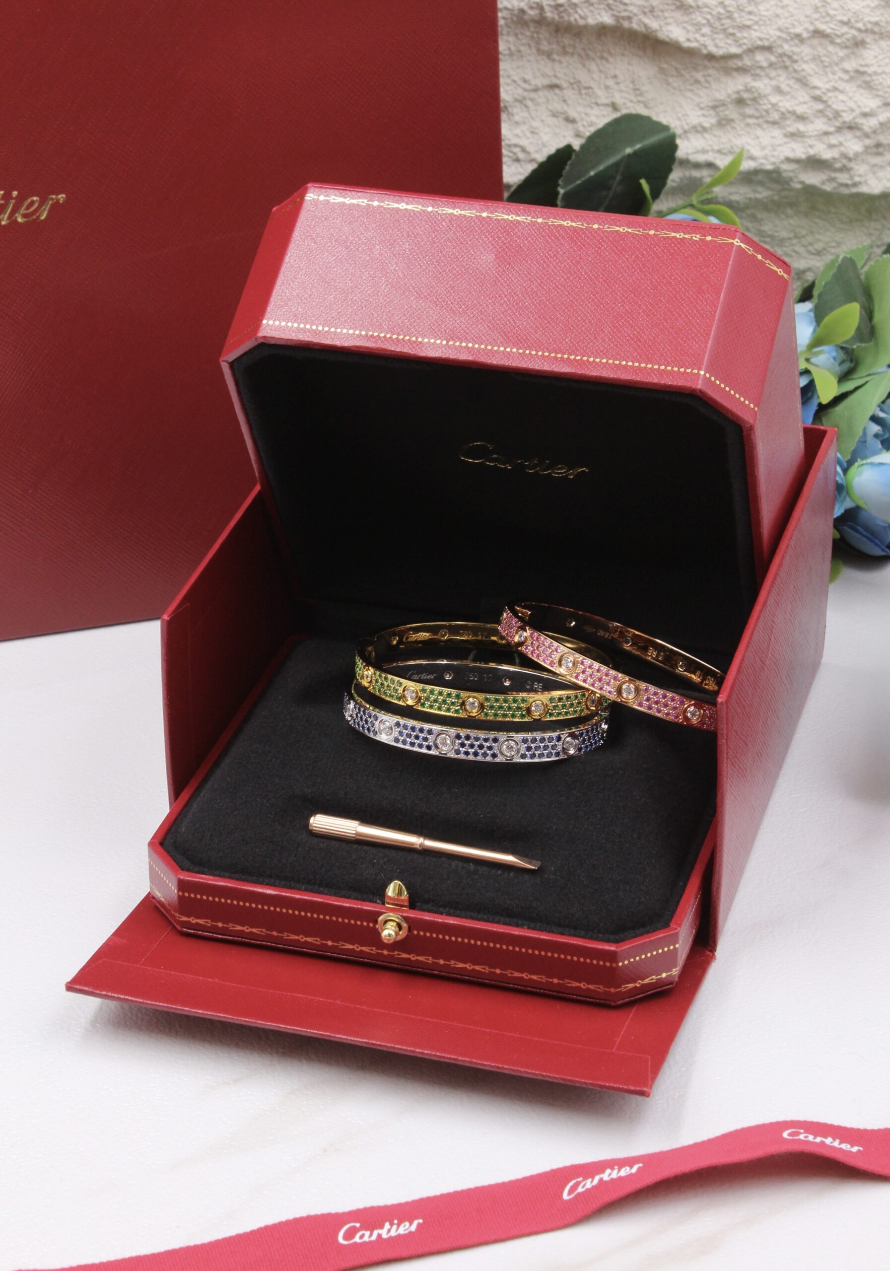Cartier High Jewelry Multi-Gemstone & Diamond Pavé Love Bracelet Collection