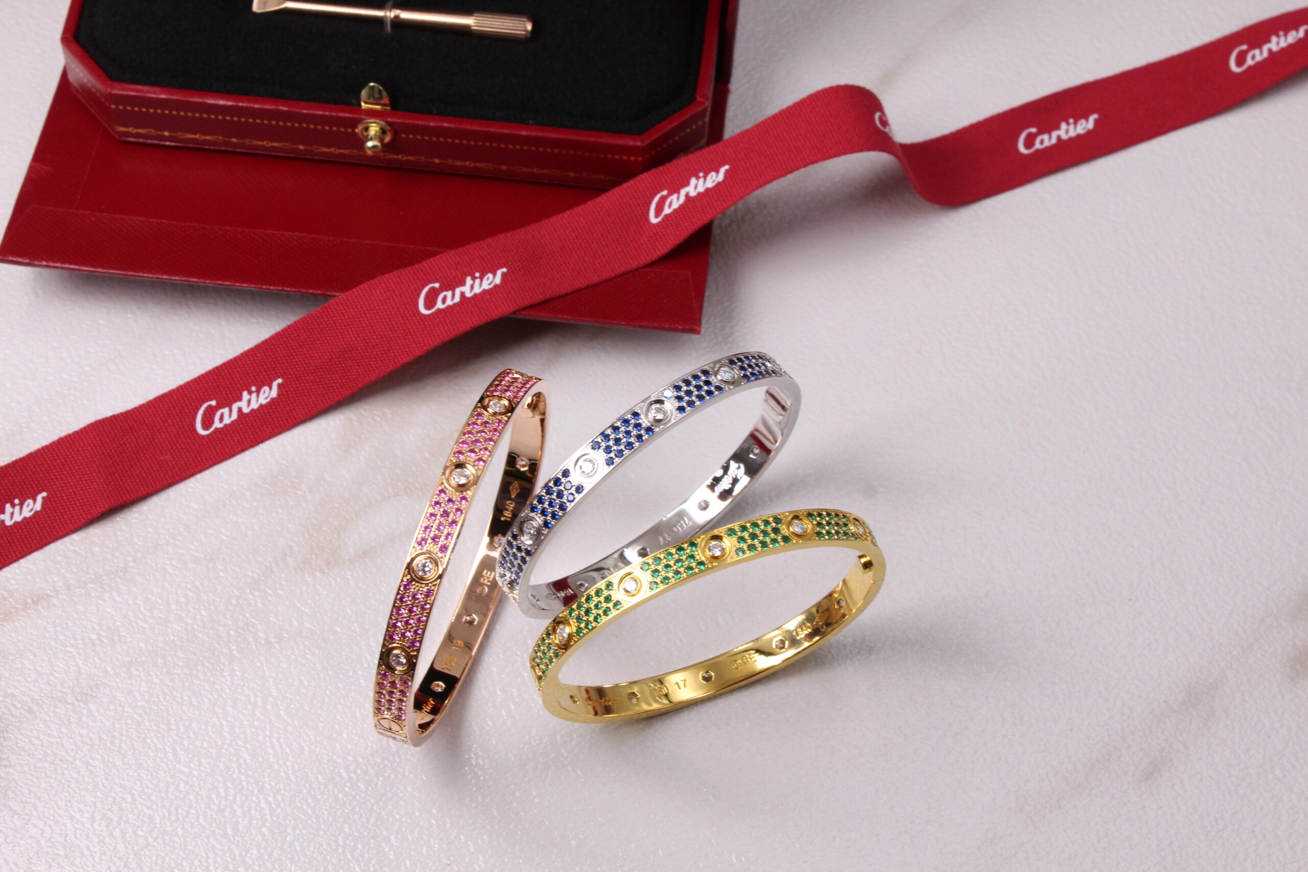Cartier Haute Joaillerie Tri-Tone Gemstone Pavé Love Bangle Collection