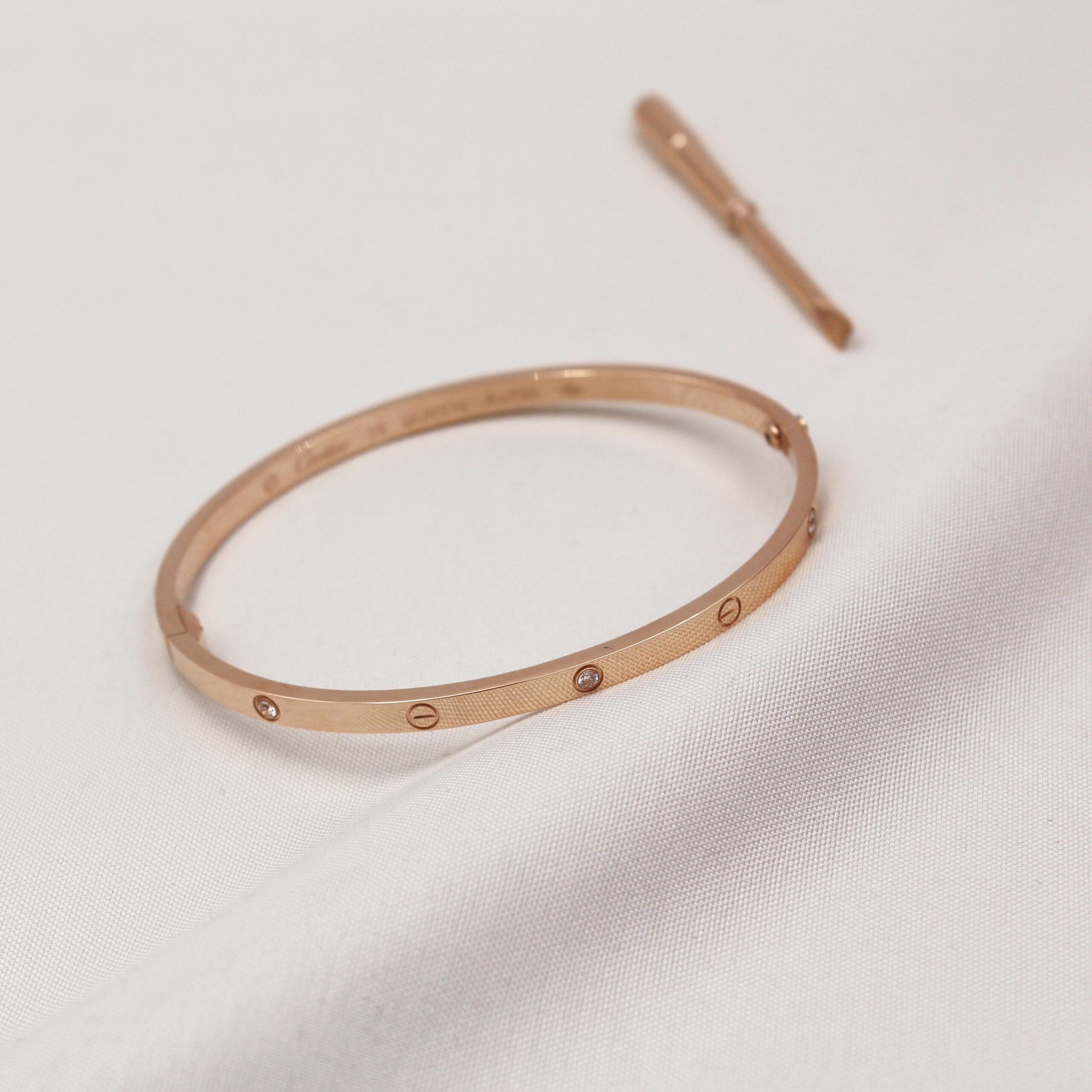 Cartier 18K Rose Gold Diamond-Set Love Bracelet with Screwdriver