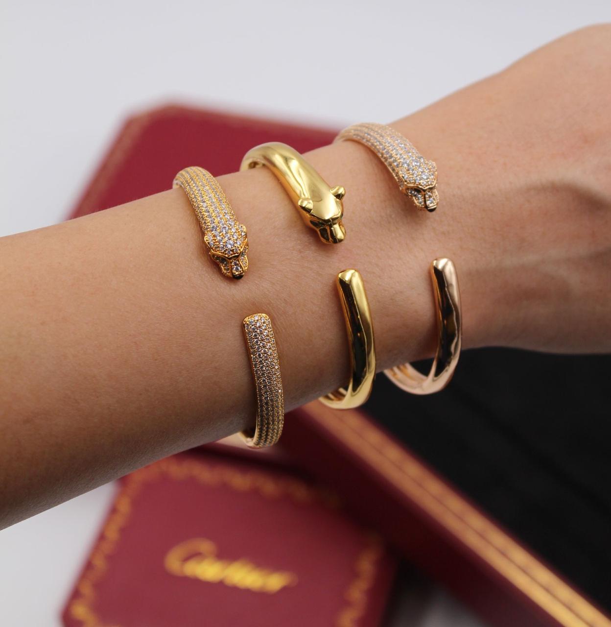 Cartier Panthère Haute Joaillerie Pavé and Polished Gold Bangle Trio