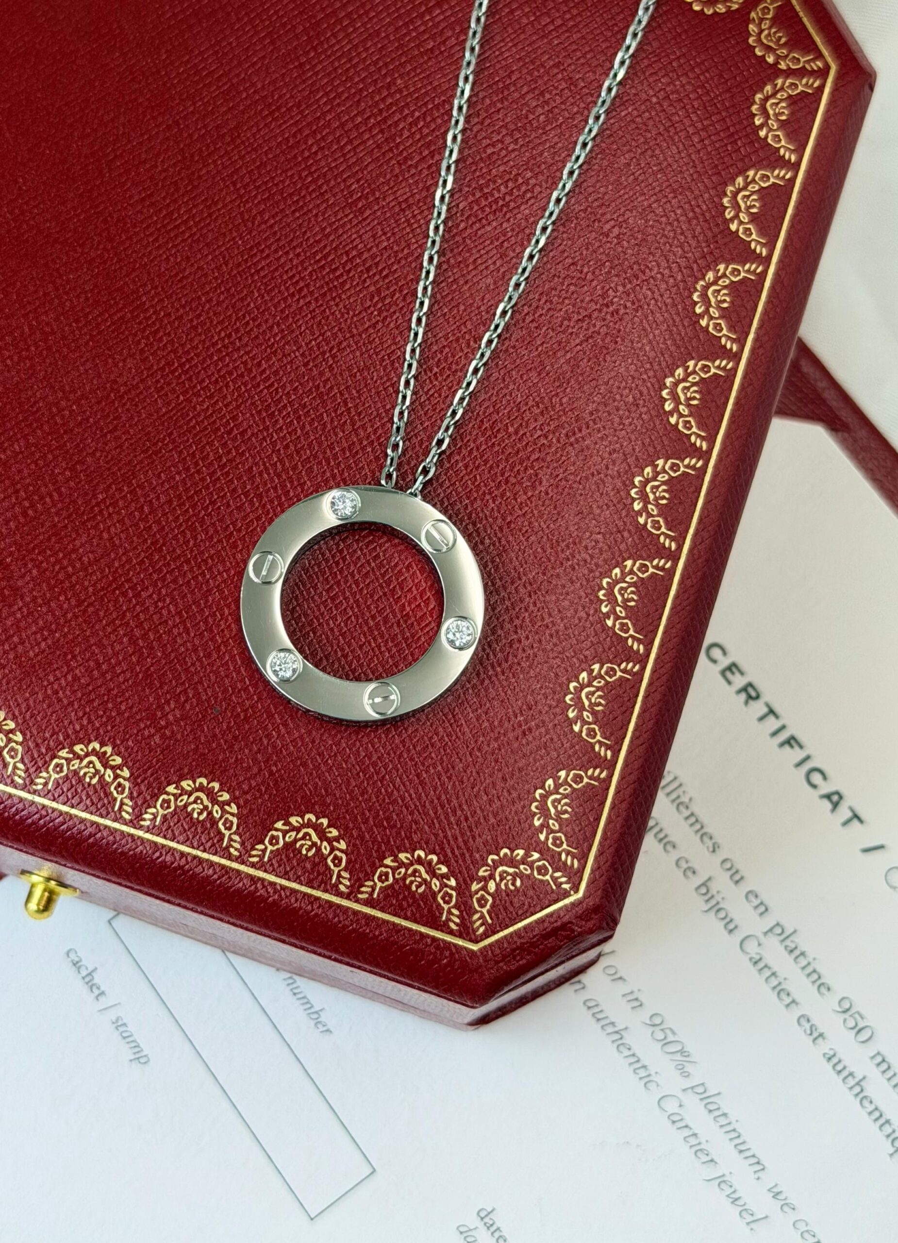 Cartier Love Motif Diamond Circle Pendant in 18K White Gold