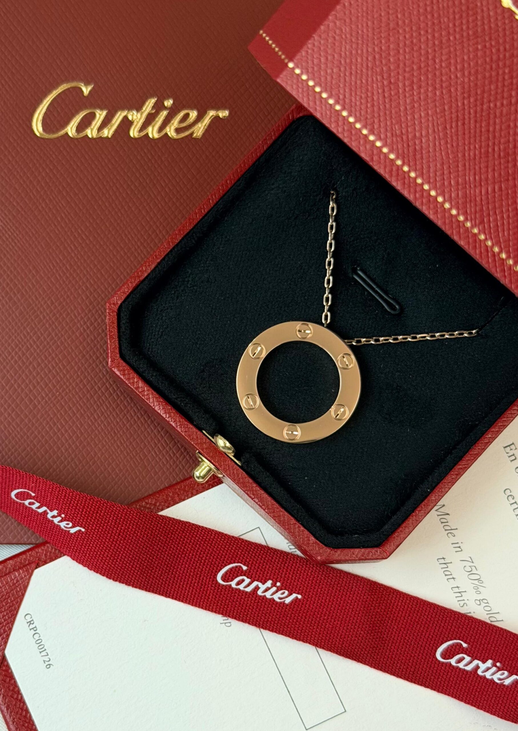 Cartier Love 18K Rose Gold Open Ring Pendant Necklace