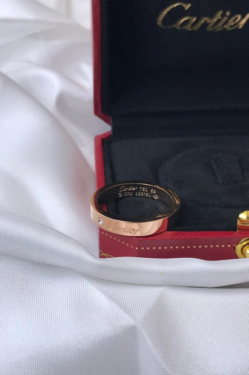 Cartier 18K Rose Gold Engraved Band Ring with Diamond Accents