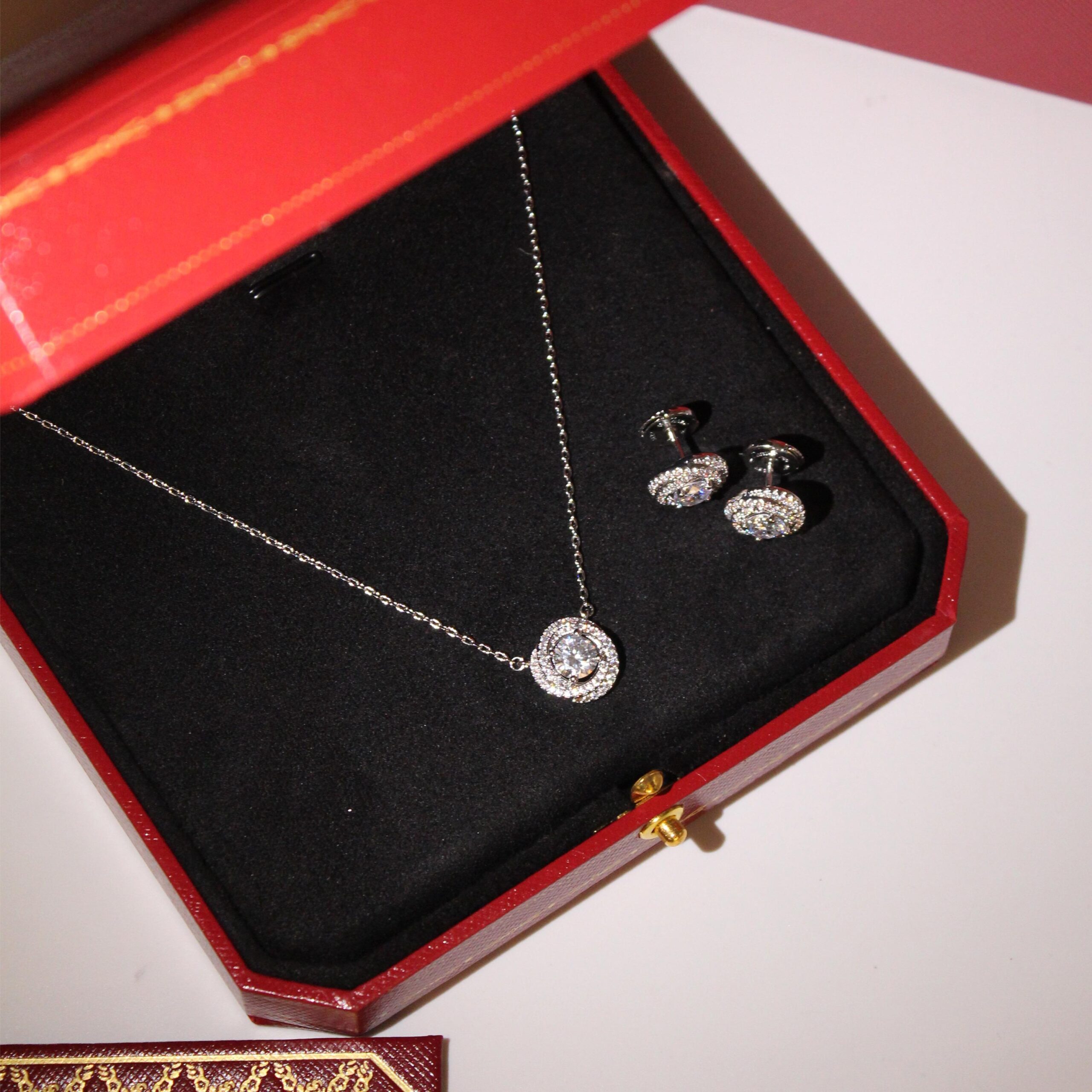 Cartier Destinée Diamond Halo Pendant Necklace and Earrings Set