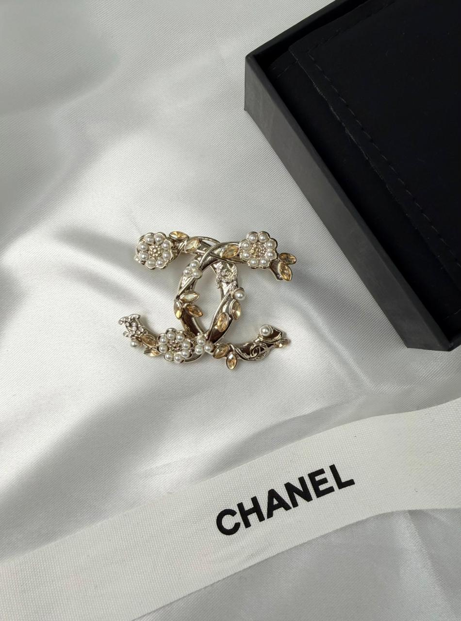 Chanel Botanical CC Crystal & Pearl Brooch