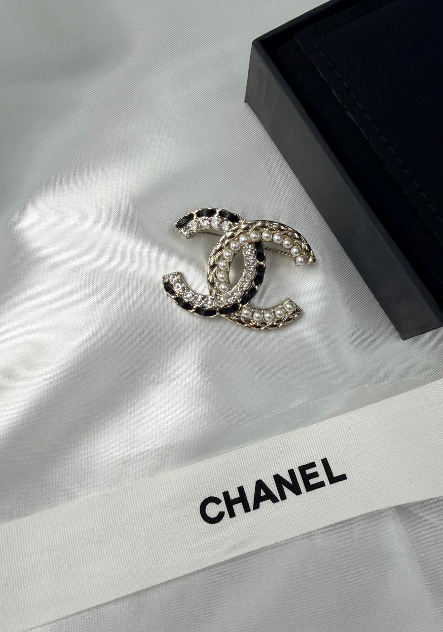 Chanel Iconic Interlocking CC Crystal and Pearl Quilted Brooch