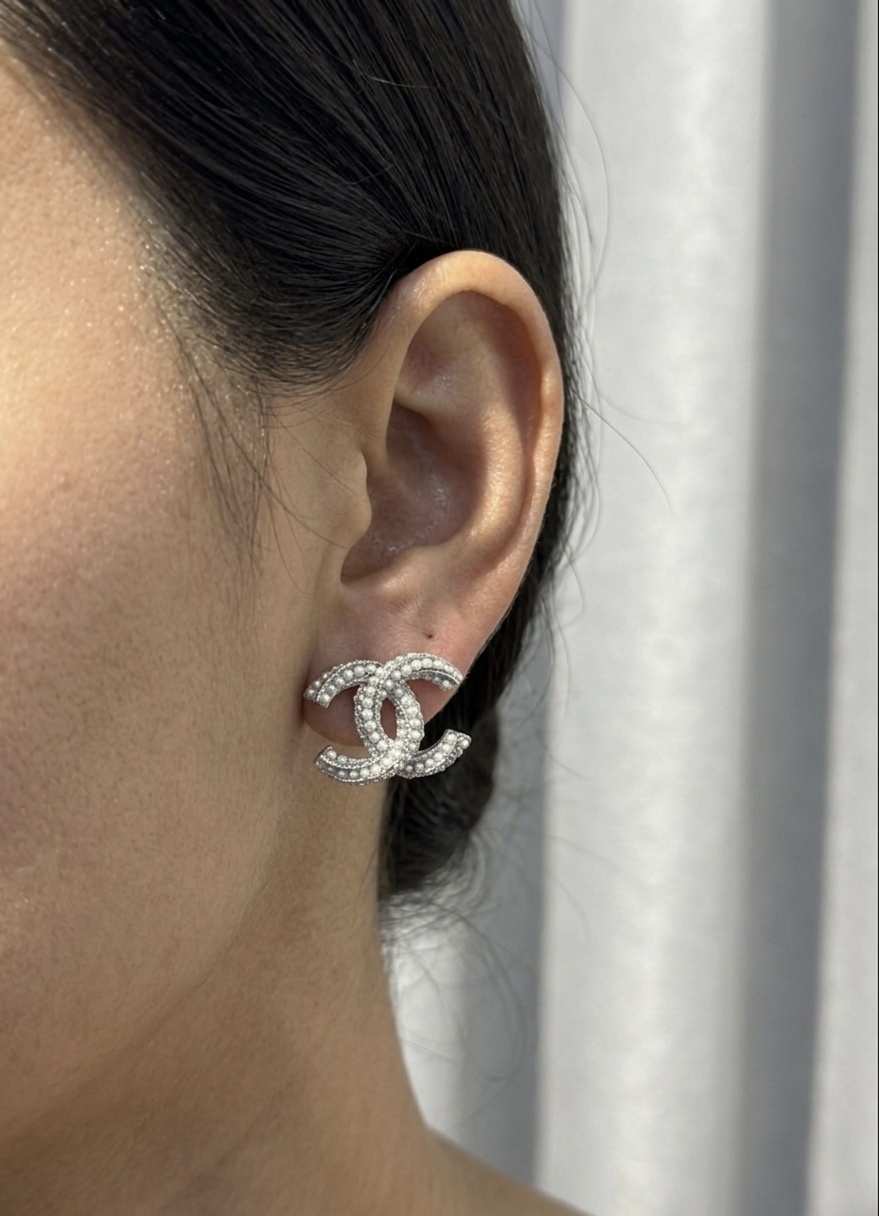 Chanel CC Crystal and Pearl Drop Earrings