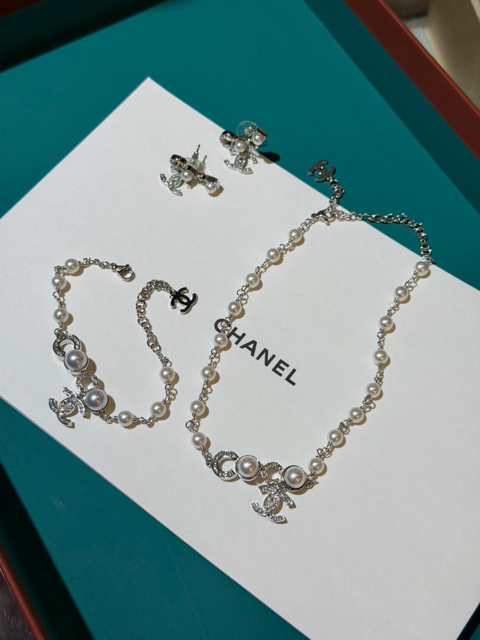 Chanel Iconic Crystal & Pearl Matching Jewelry Suite