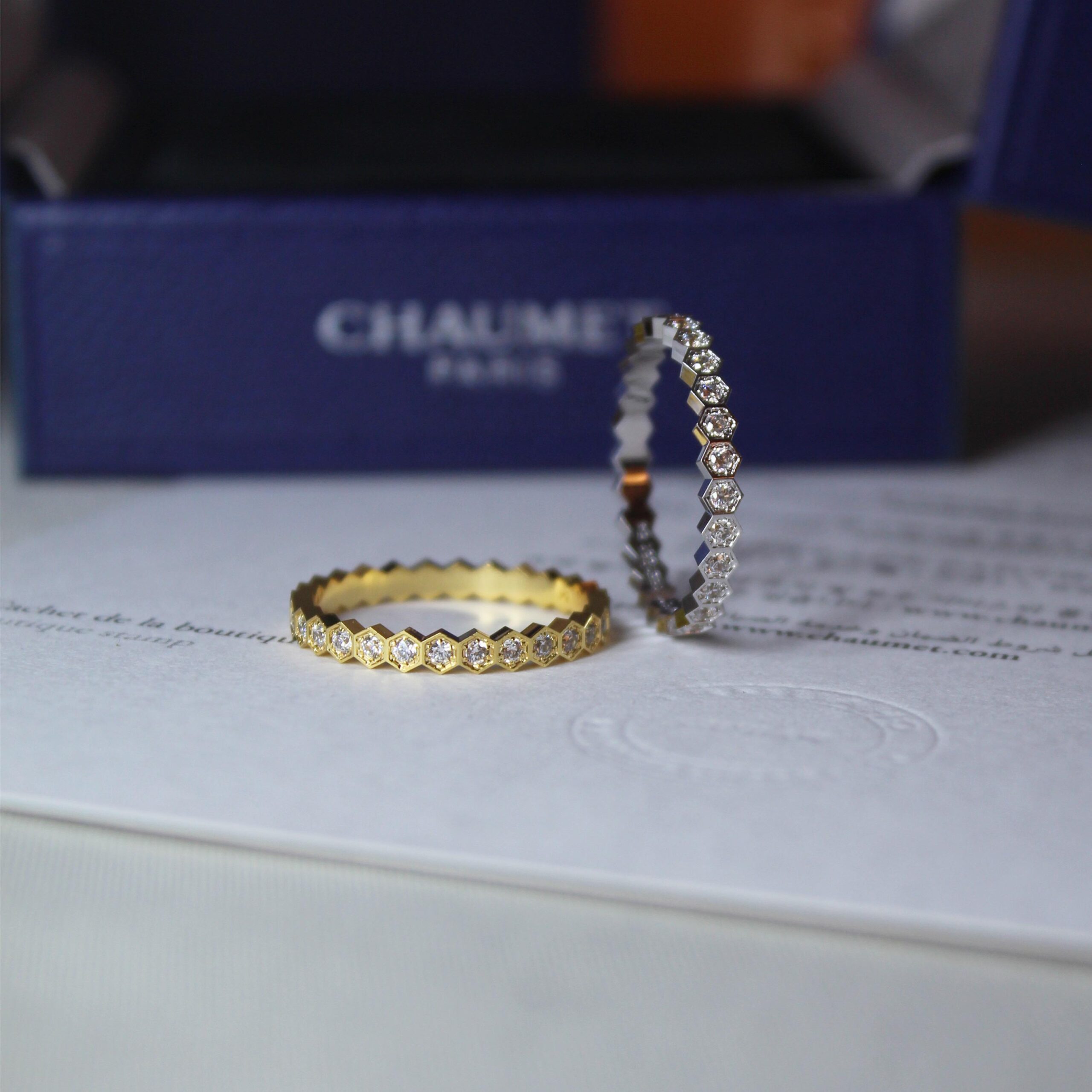 Chaumet Bee My Love 18K Gold and Diamond Hexagonal Band Rings