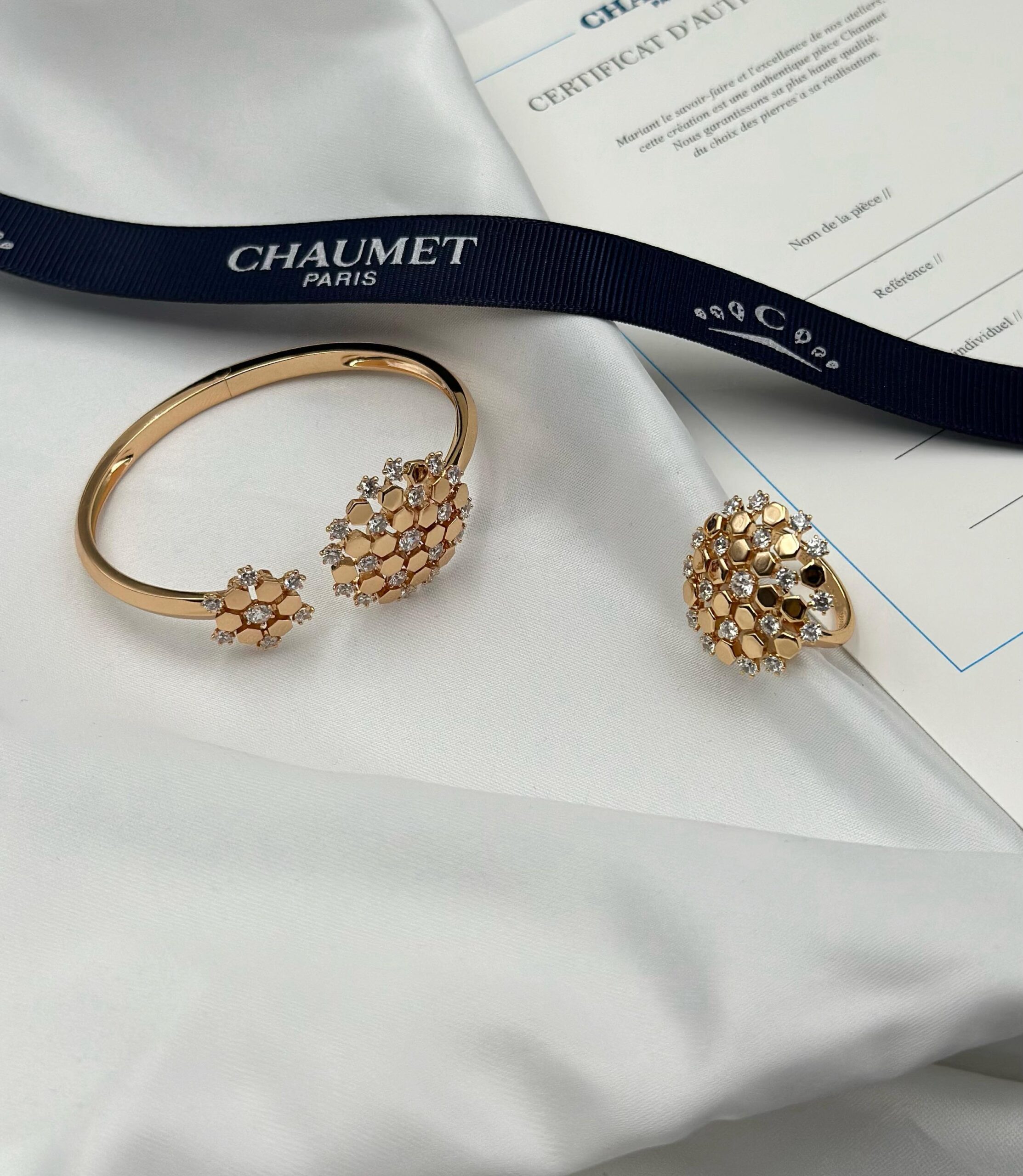 Chaumet Bee My Love 18K Rose Gold and Diamond Open Bangle and Ring Suite