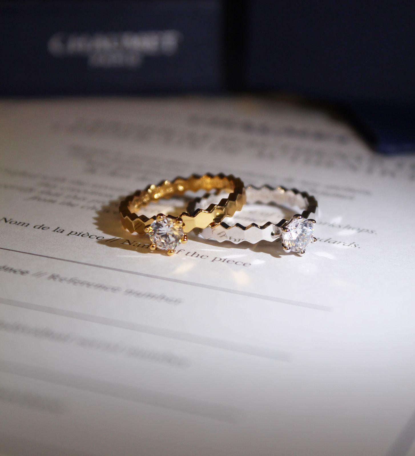 Chaumet Bee My Love Diamond Solitaire Rings in 18K Yellow and White Gold