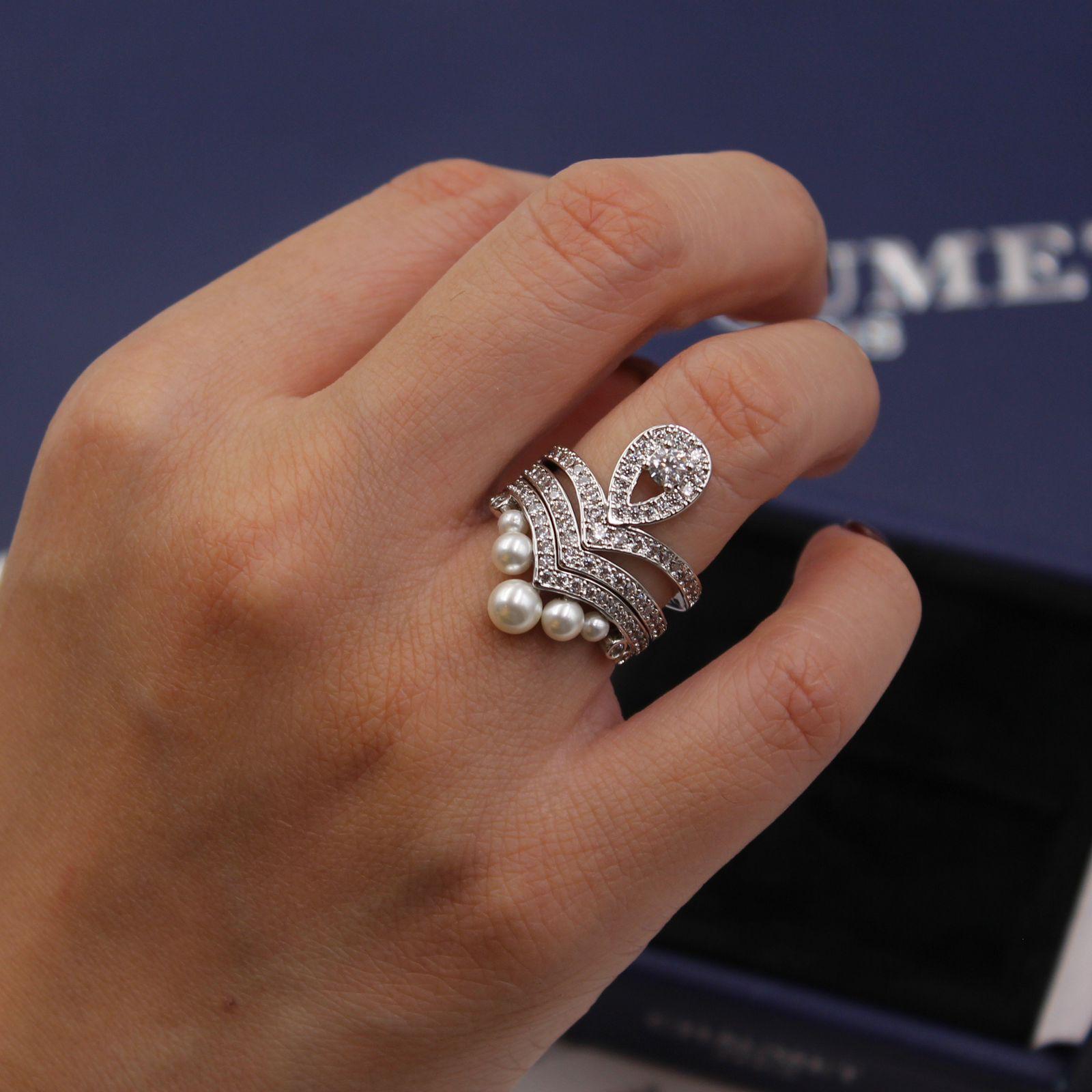Chaumet Joséphine Aigrette Impériale Diamond and Pearl Multi-Row Ring in Platinum
