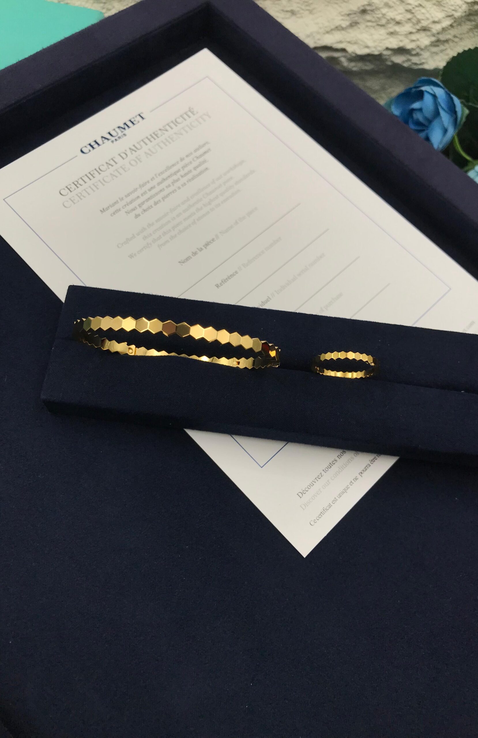 Chaumet Bee My Love 18K Yellow Gold Honeycomb Bracelet and Matching Ring Set