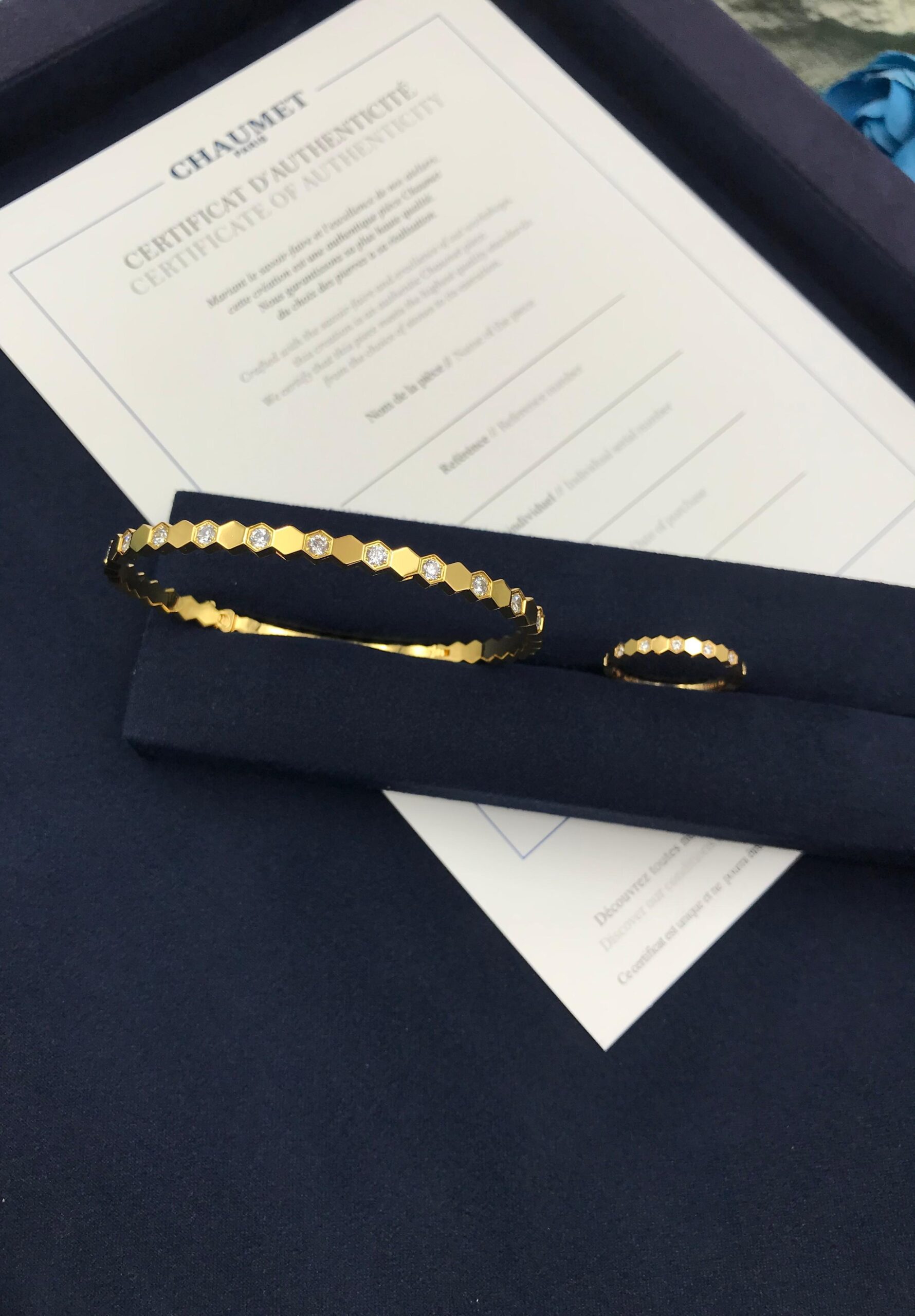 Chaumet Bee My Love 18K Yellow Gold and Diamond Matching Bangle and Ring Set