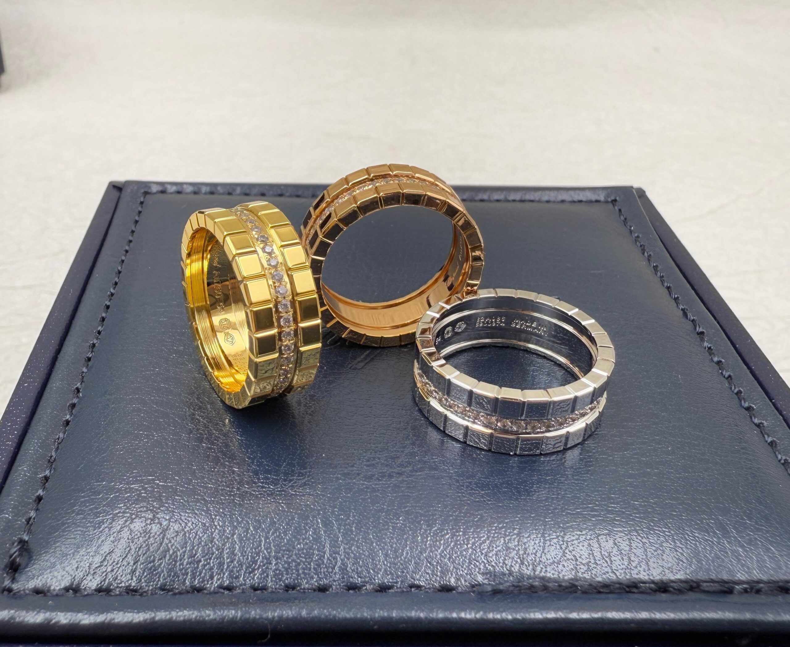 Chopard Ice Cube Diamond-Accented Tri-Color Gold Rings