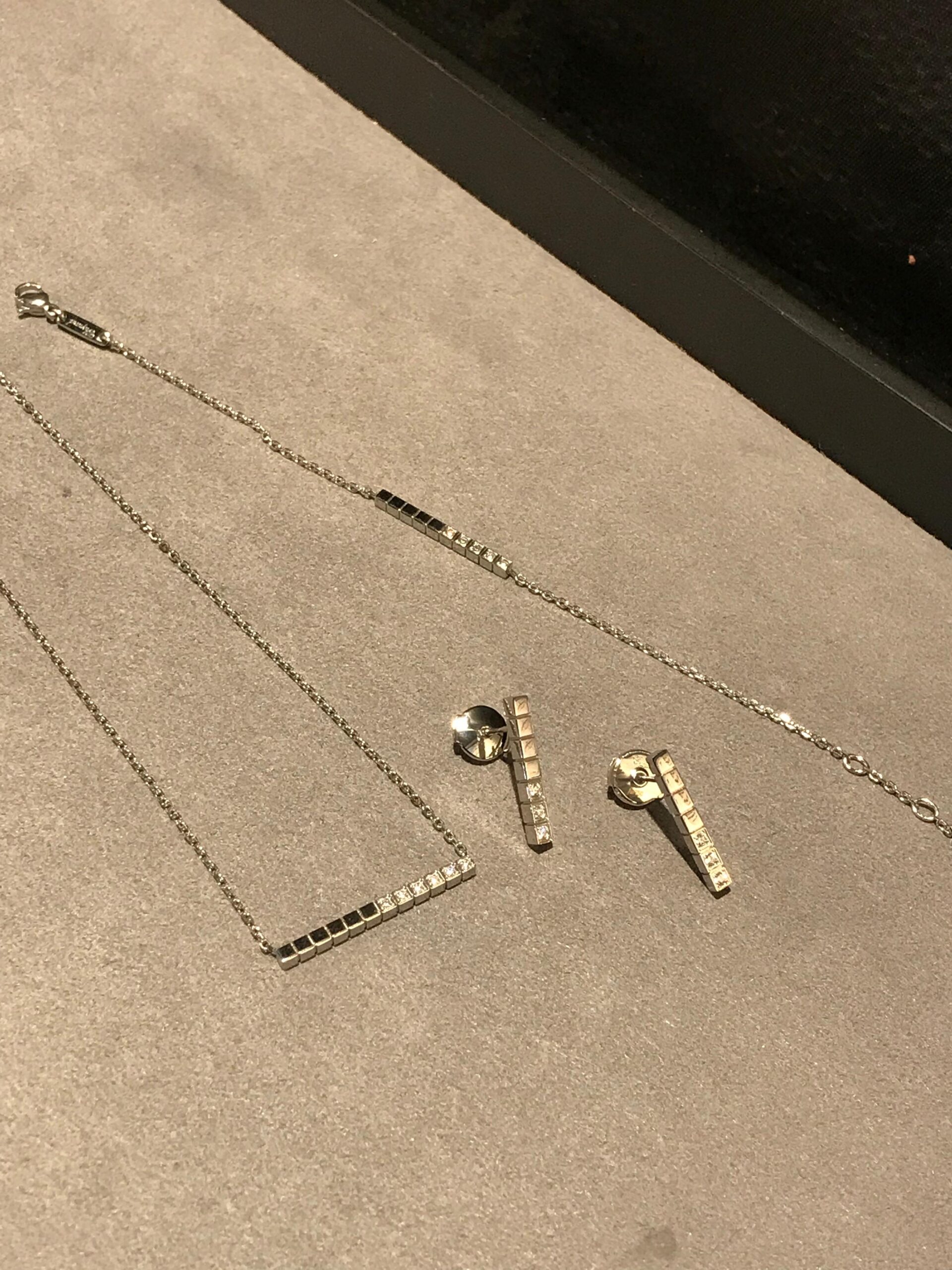 Chopard Ice Cube Diamond Pendant Necklace and Matching Stud Earrings Suite