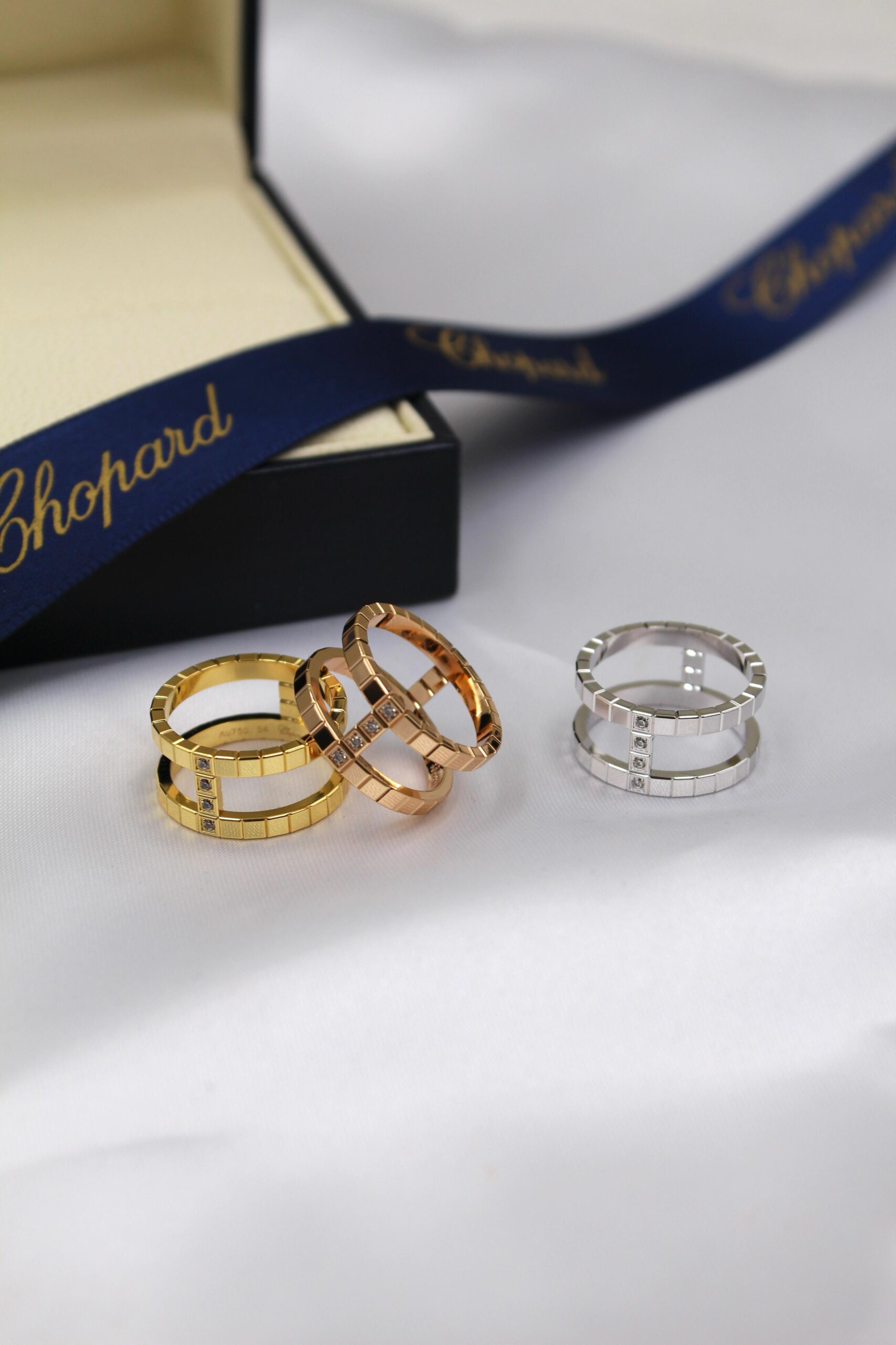 Chopard Ice Cube Multi-Finish 18K Gold and Diamond Double-Band Rings