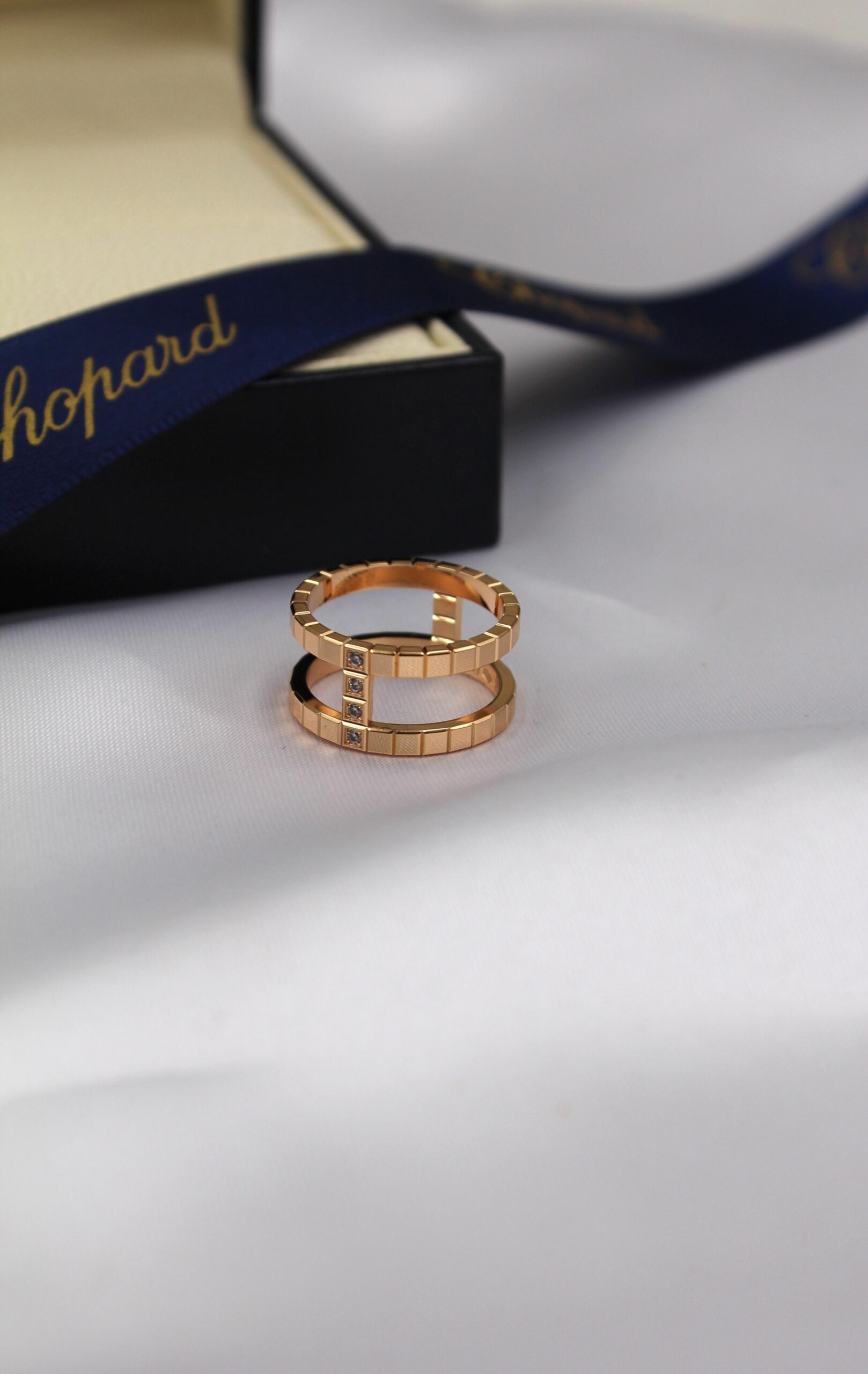 Chopard Ice Cube 18K Rose Gold Double Band Diamond Ring