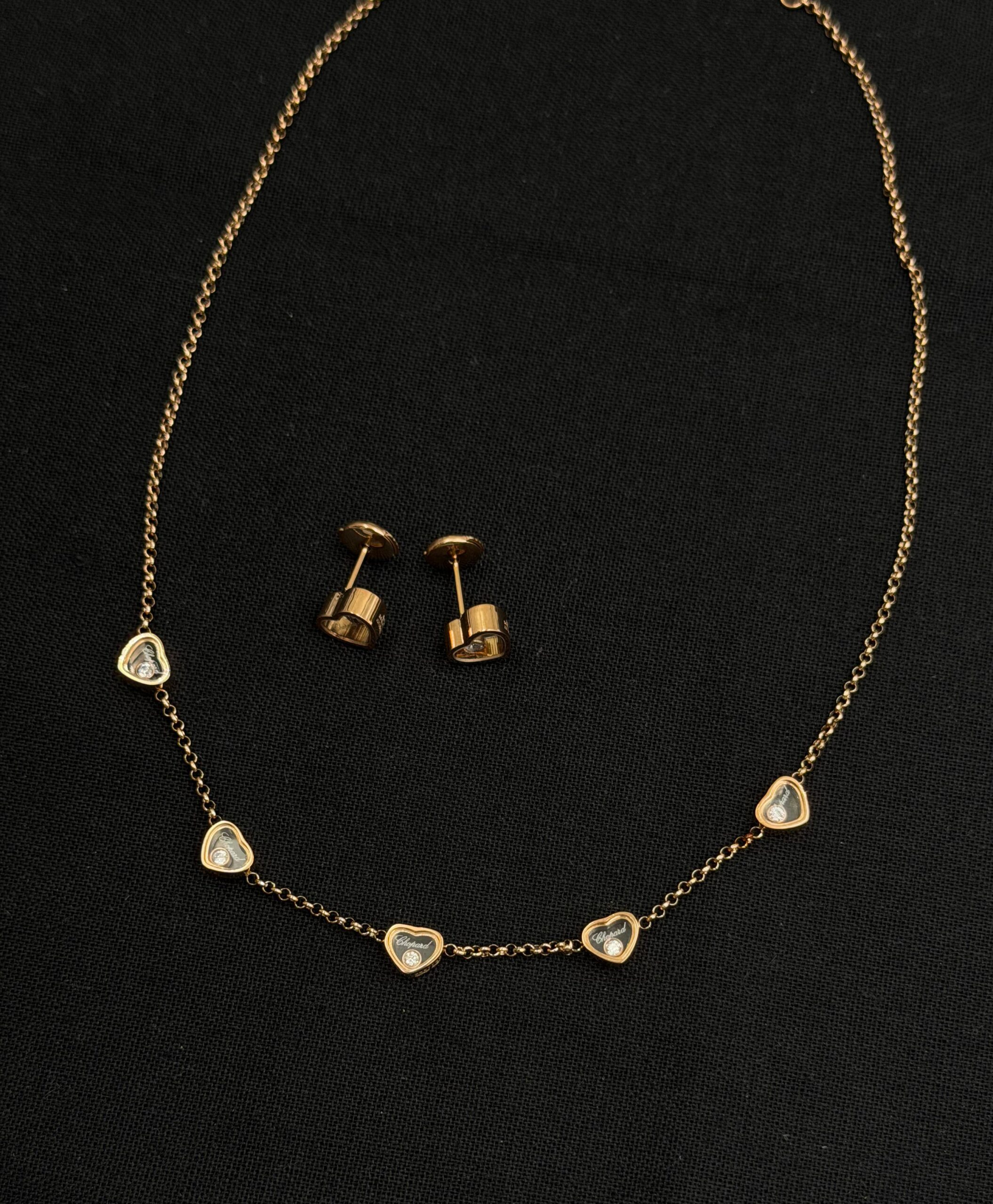 Chopard Happy Diamonds Icons 18K Yellow Gold Heart Motif Necklace and Earrings Suite