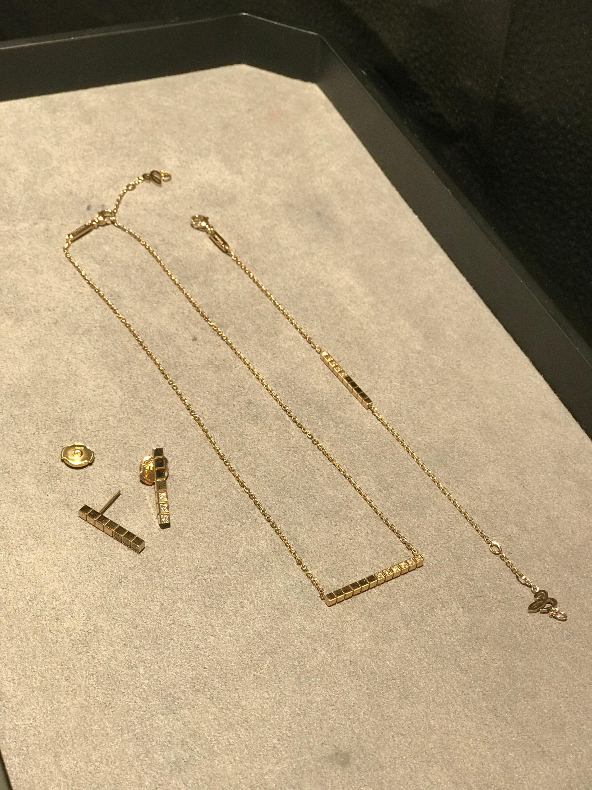 Chopard Ice Cube 18K Yellow Gold Diamond Pendant Necklace and Matching Stud Earrings Set