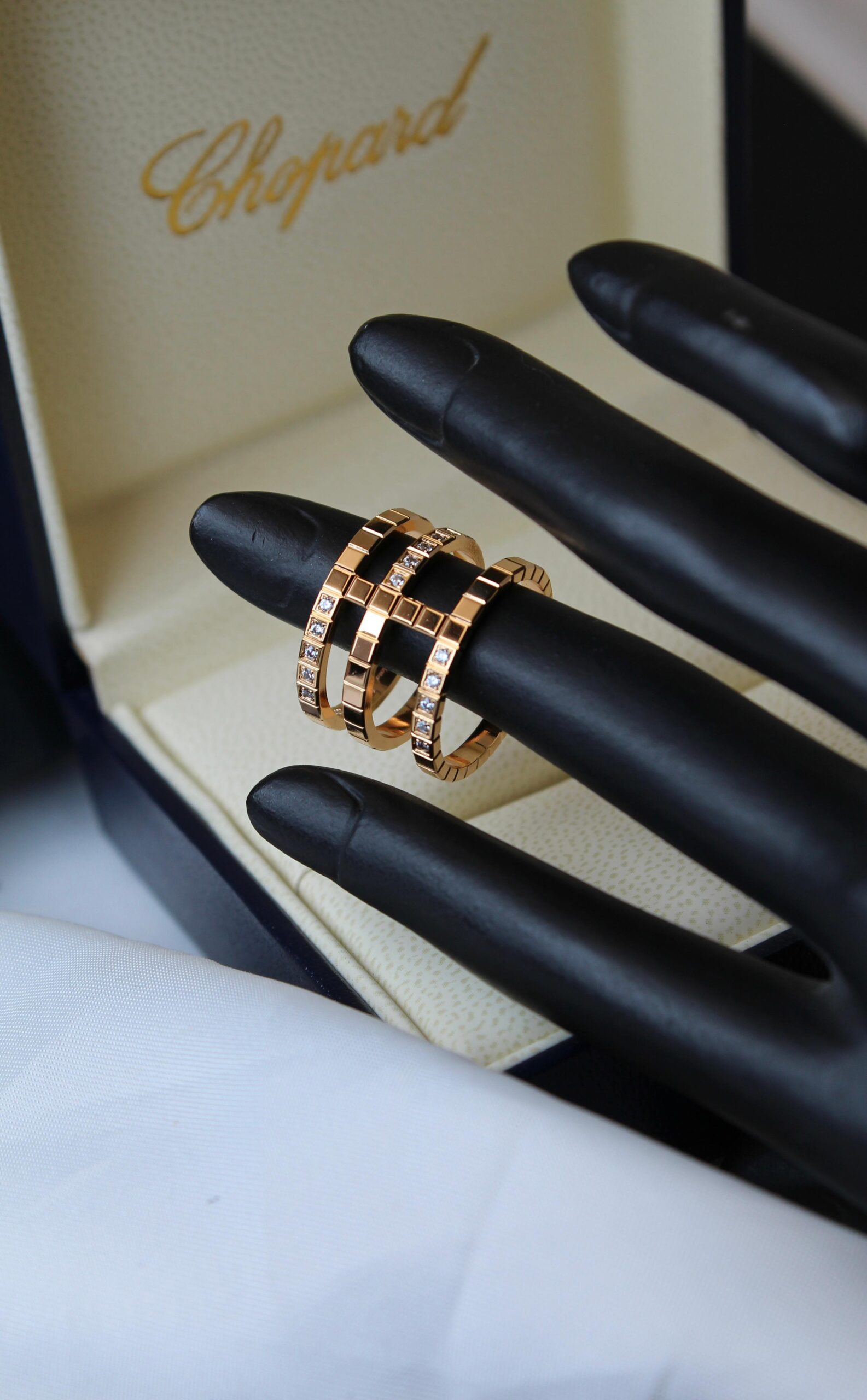 Chopard 18K Rose Gold Ice Cube Diamond Triple Ring Set