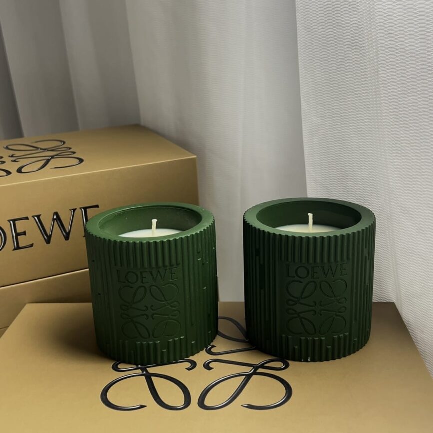 Loewe Architectural Ribbed Scented Candle Duo – Forest Green