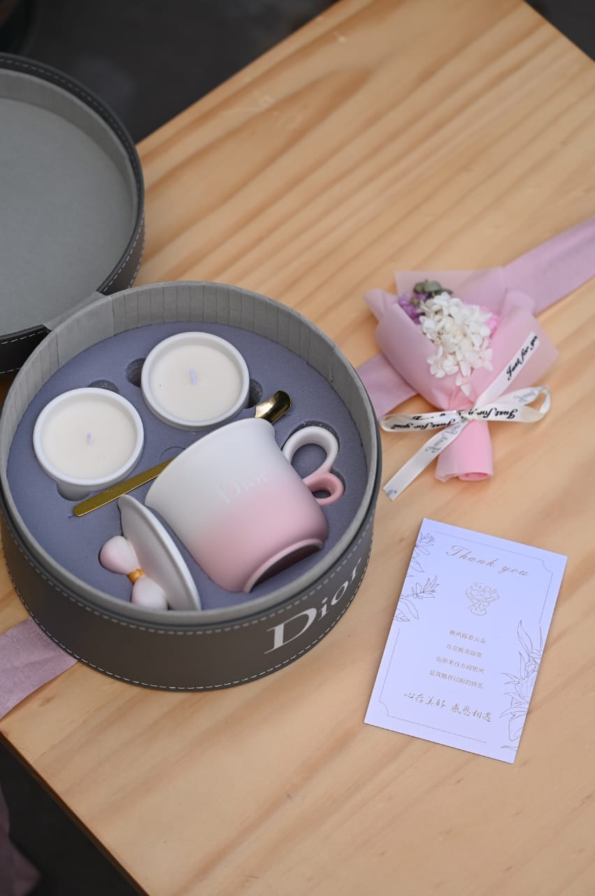 Ethereal Blush Ombré Ceramic & Gold Tea Gift Set