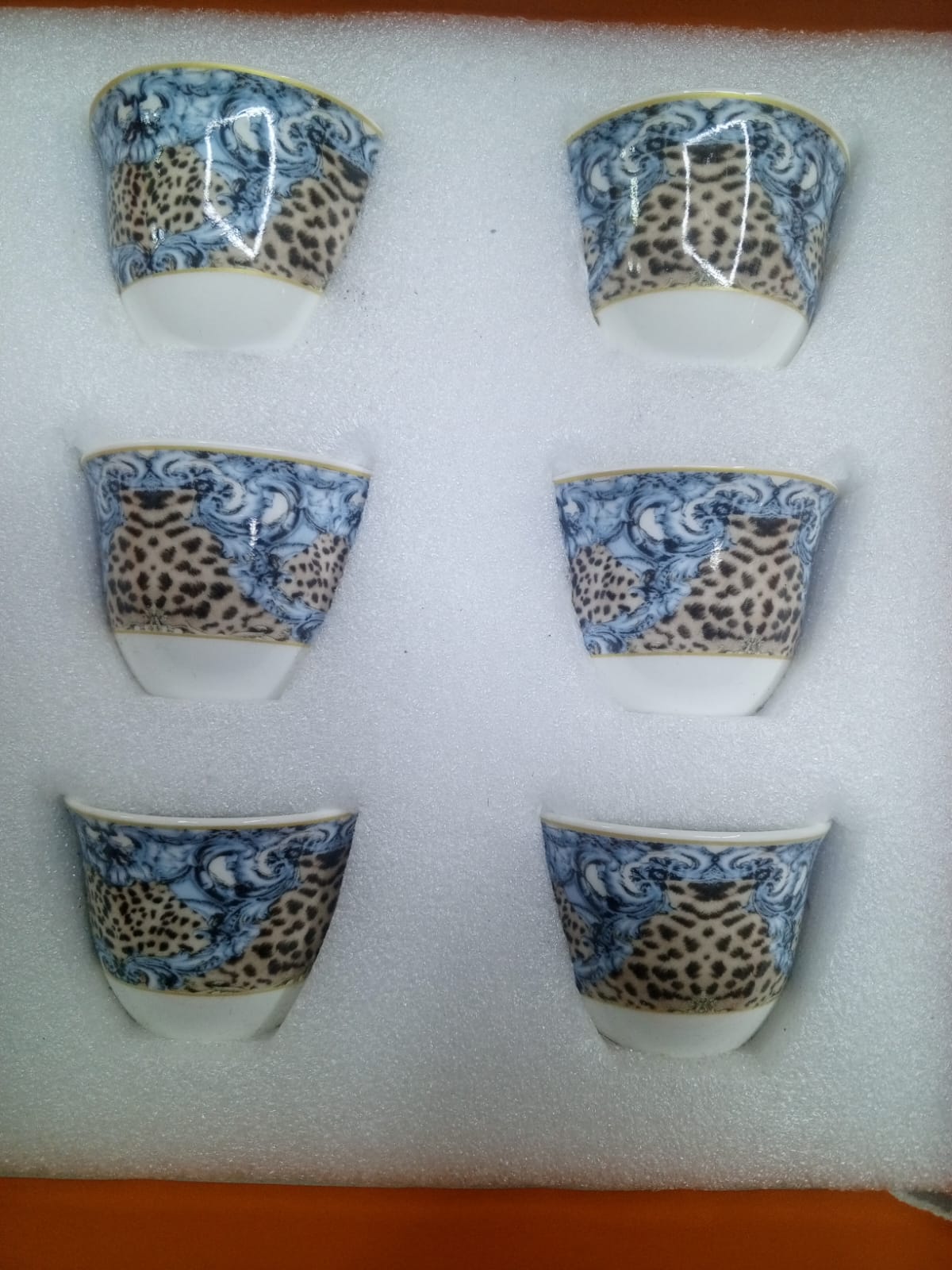 Baroque Leopard Motif Fine Porcelain Espresso Cup Set