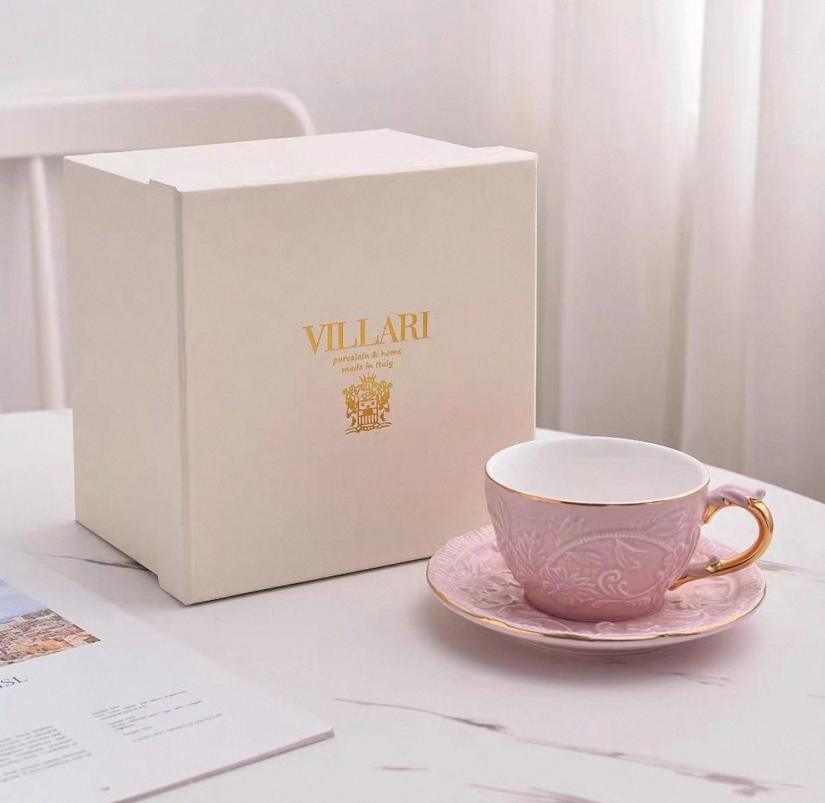 Villari Italian Pink Porcelain & 24K Gold Accent Tea Cutlery Set