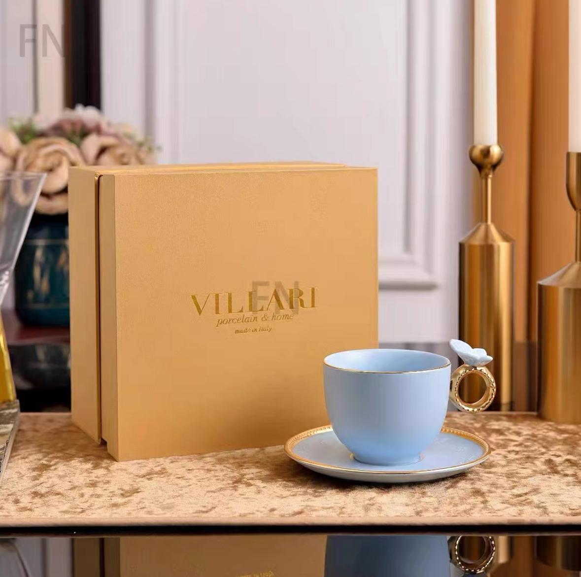 Villari Elegante Gold & Azure Porcelain Flatware Set