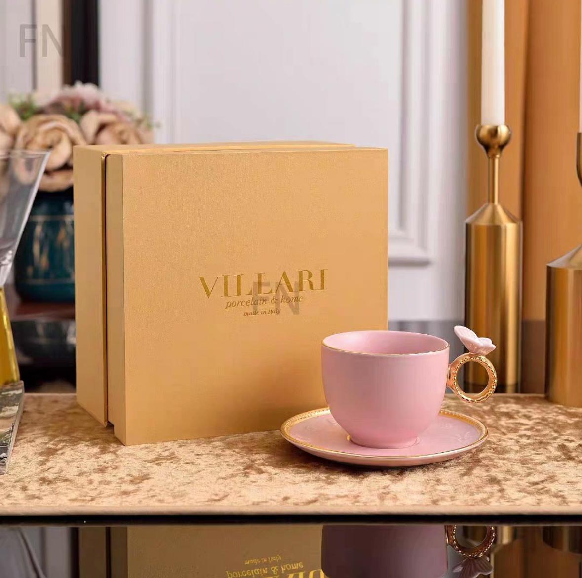 Villari Blush Pink & 24K Gold Butterfly Porcelain Tea Set