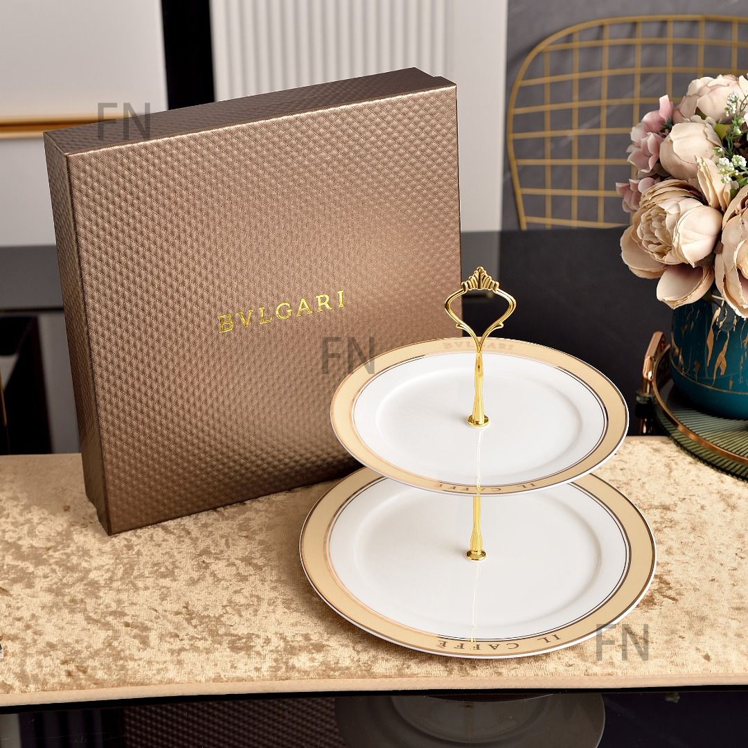 Bvlgari Luxury Two-Tier Porcelain Dessert Serving Stand