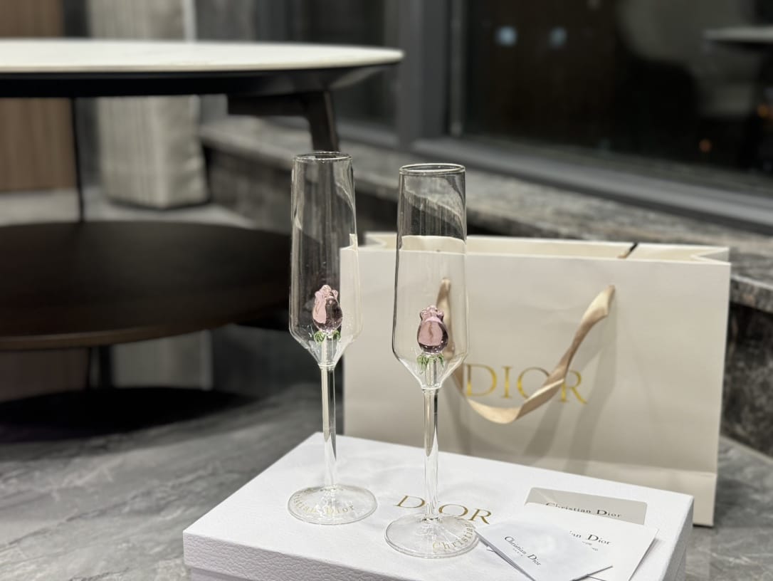 Christian Dior Crystal Rose Champagne Flute Set