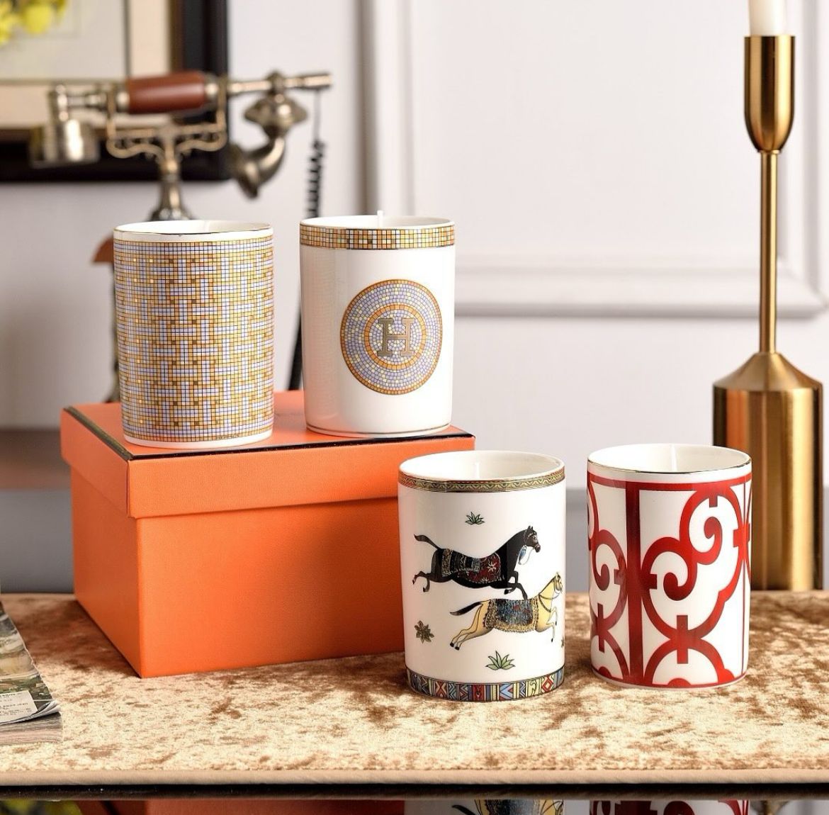 Hermès-Inspired Luxury Porcelain Candle Collection