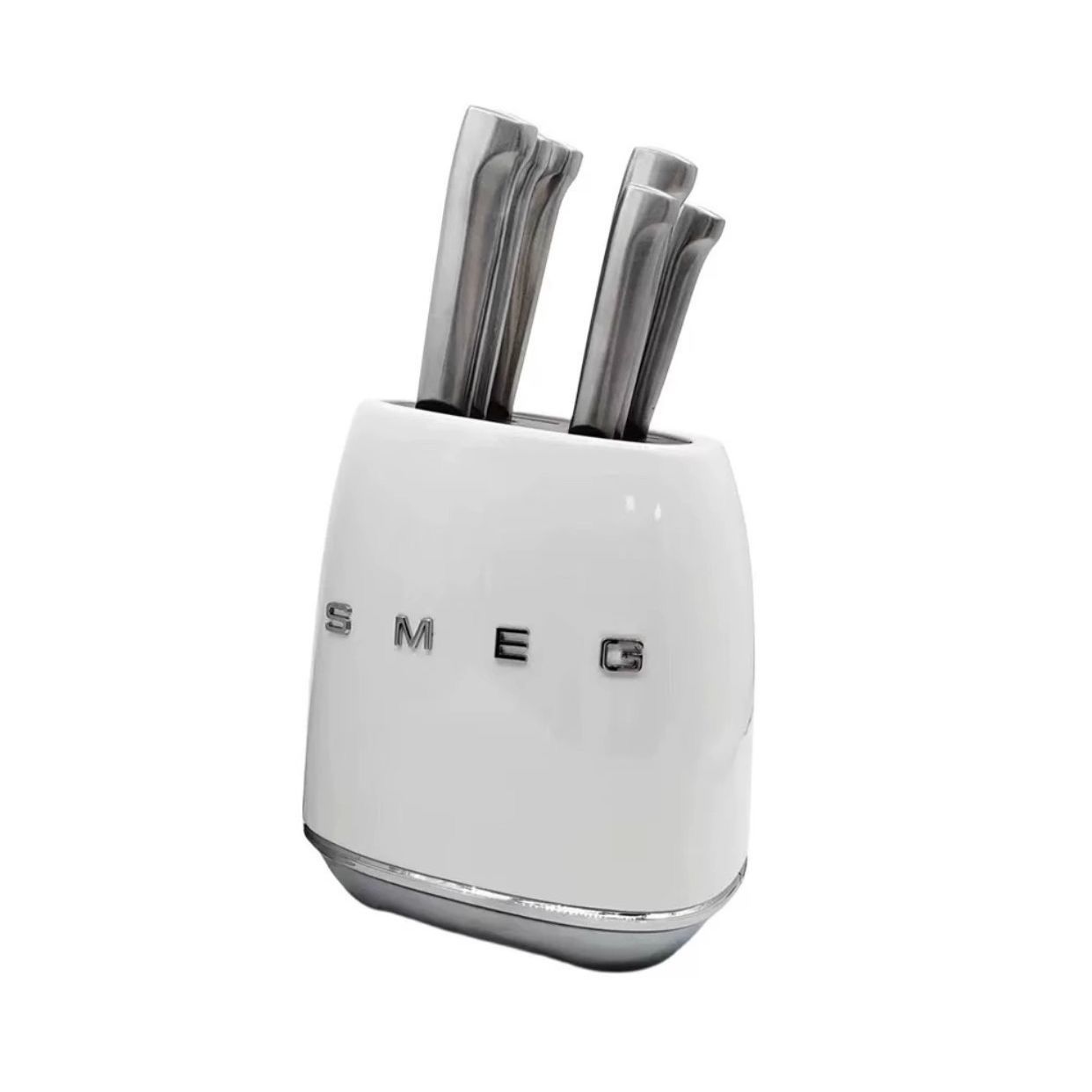 Smeg 6-Piece Stainless Steel Knife Set with Glossy White Block