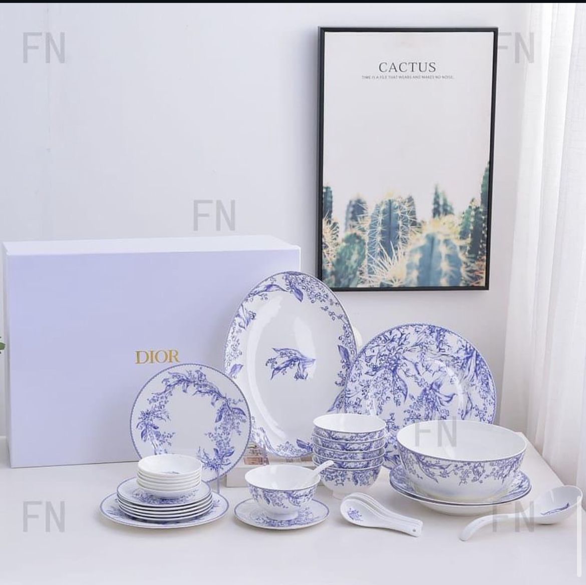 Maison Dior Blue Toile de Jouy Porcelain & Flatware Dining Suite