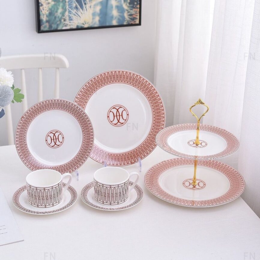 Hermes-Inspired Luxury Porcelain & Fine Dining Flatware Set