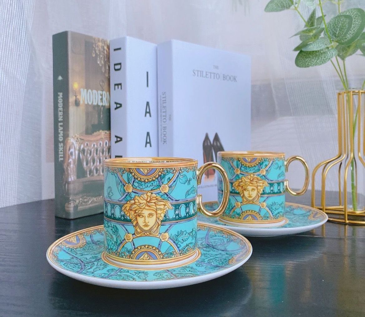 Baroque Medallion Porcelain Espresso Cup and Saucer Set
