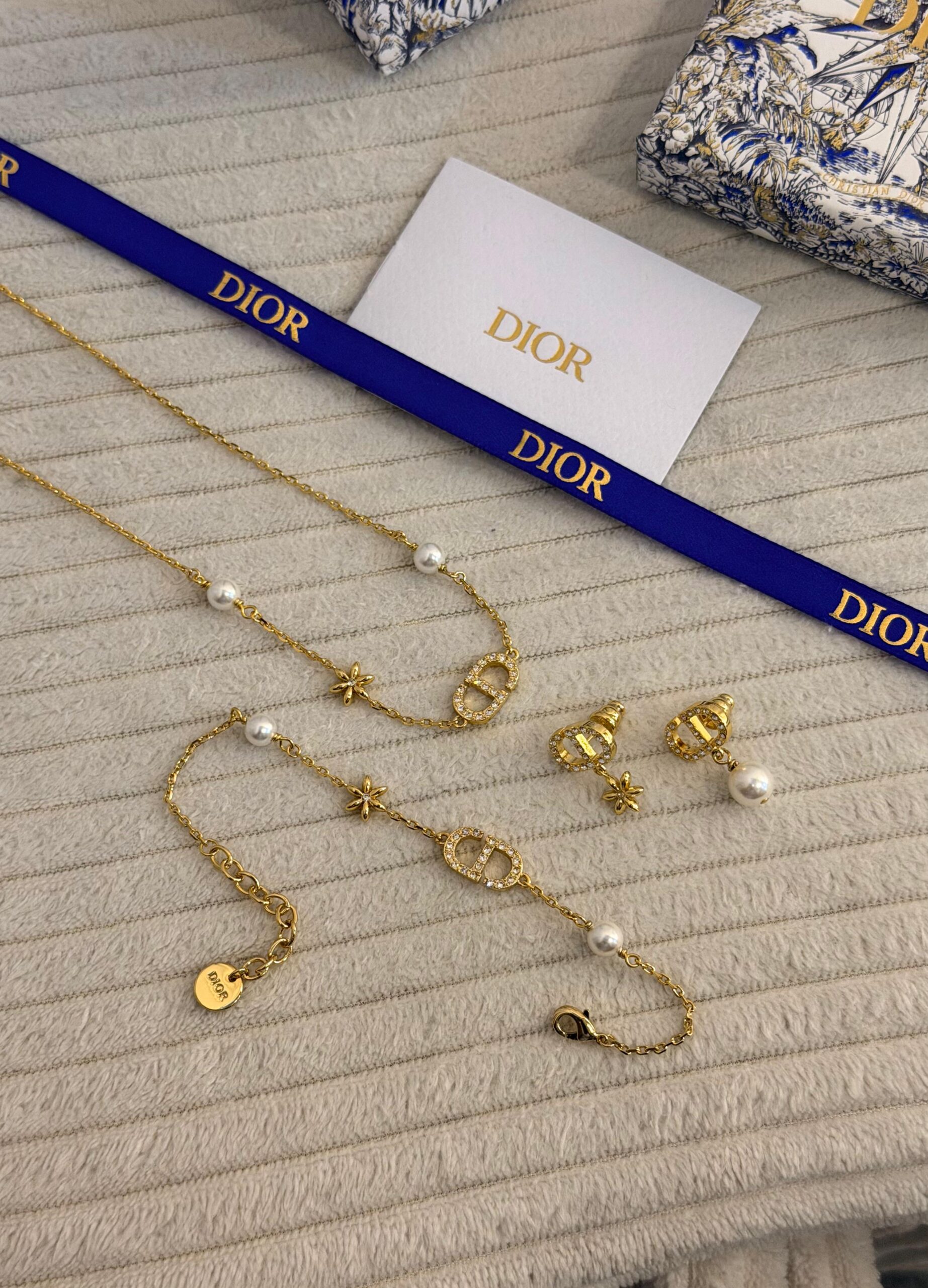 Christian Dior Gold-Finish CD Signet Pearl and Pavé Crystal Haute Joaillerie Ensemble