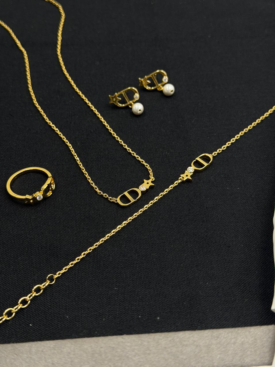 Christian Dior Signature CD Star and Pearl Gold-Finish Jewelry Suite