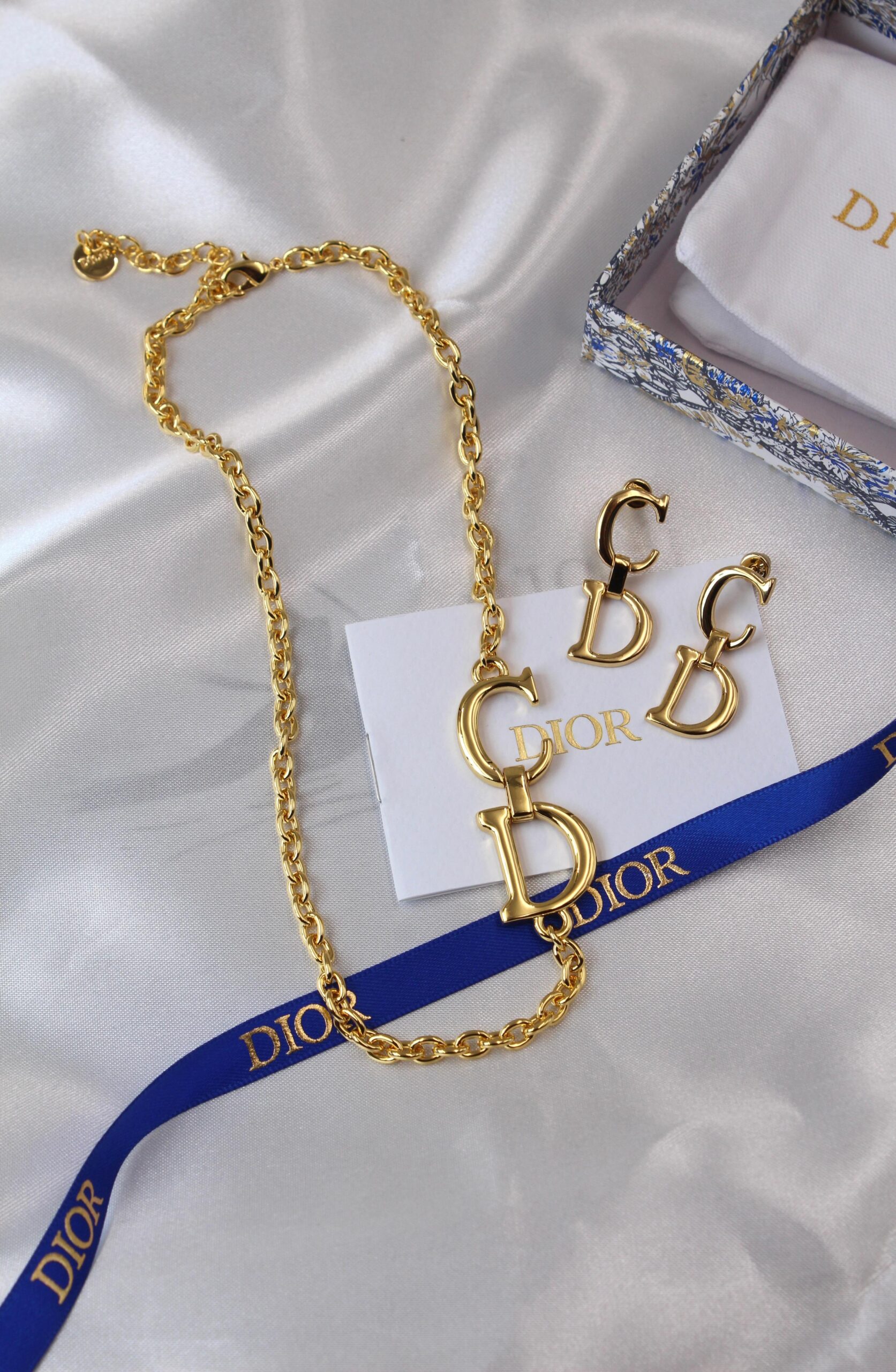 Dior Gold-Finish CD Initial Chain Necklace and Matching Earring Set